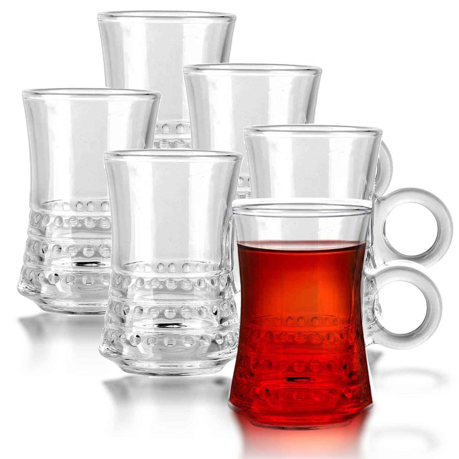 Fiora Teeglas Teeglas mit Henkel Espresso Glas Türkische Teegläser für Warm und Kalt Getränke, 6 teilig