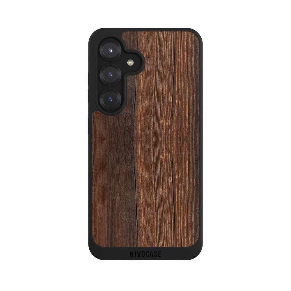 NIVOCASE Handyhülle Nussbaum Holzoptik Holz Nußbaum Holzlook, Samsung Galaxy S25 Handyhülle Hülle NIVOpure Case Schwarz