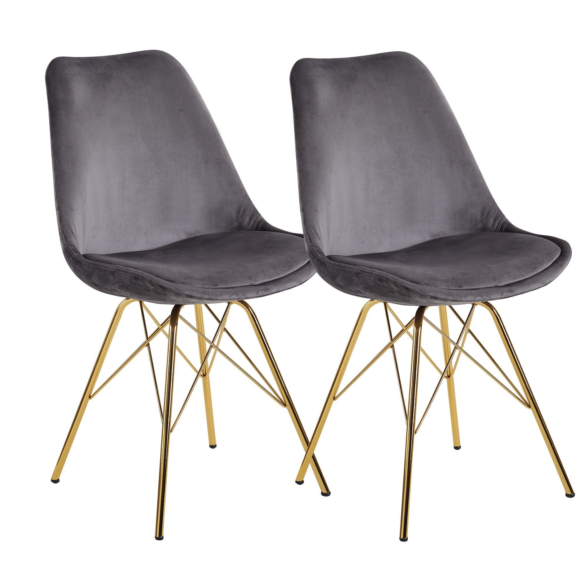KADIMA DESIGN | Skandinavische Grau-Gold Esszimmerstühle, Grau 2er | Gold Samt/Kunststoff Set, Esszimmerstuhl