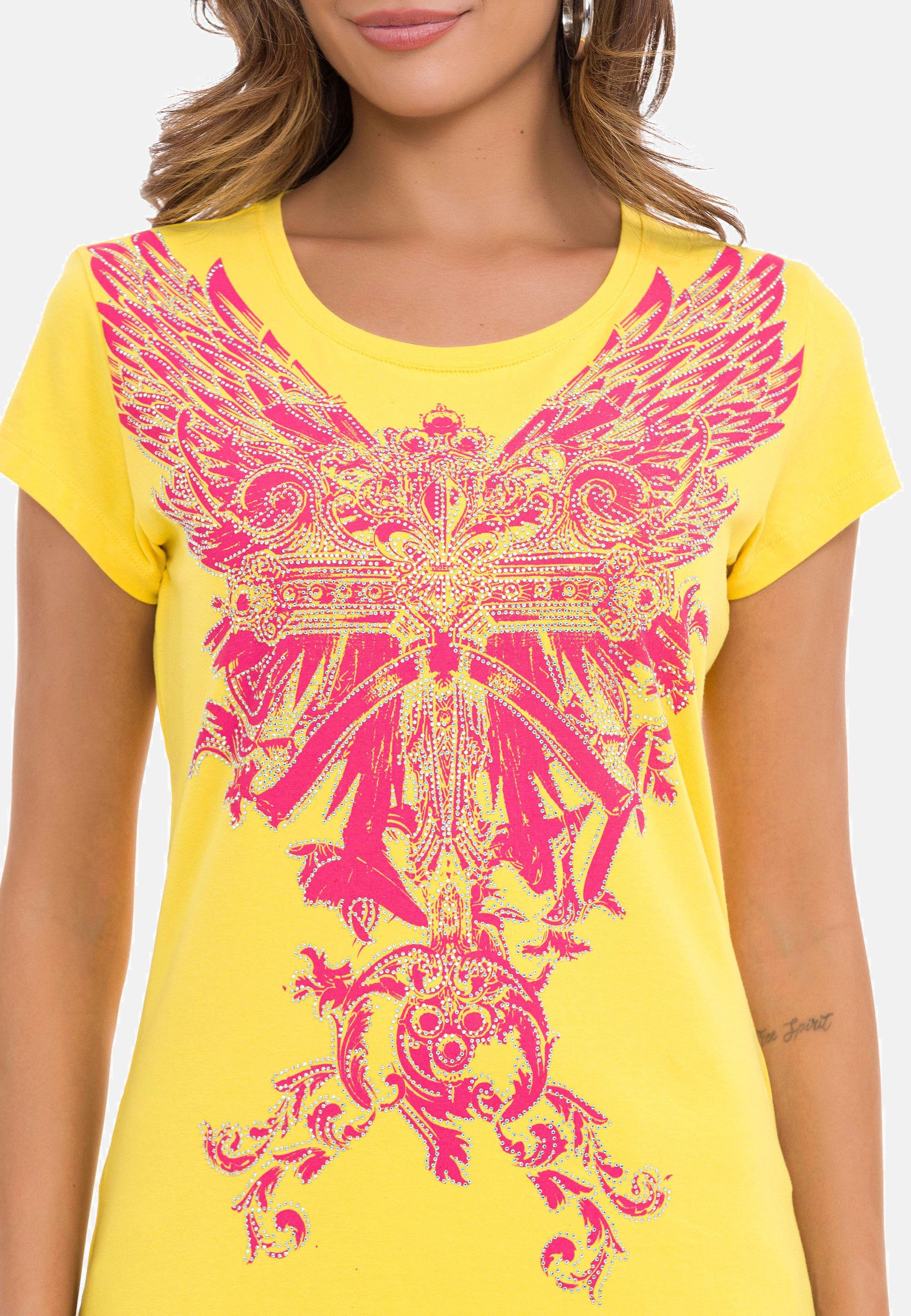 Baxx T-Shirt & modischem mit pink-gelb Cipo Frontprint