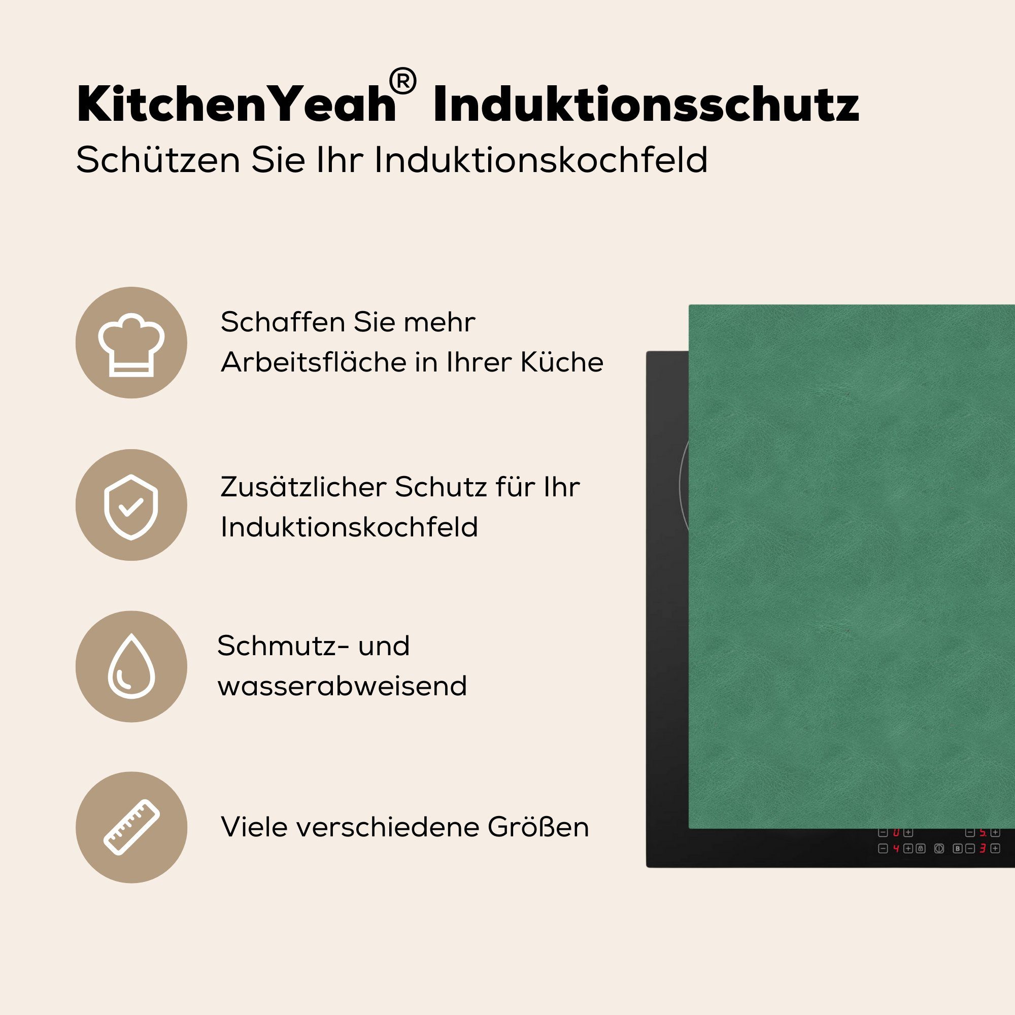 Tiere, 78x78 - Arbeitsplatte für Ceranfeldabdeckung, küche - tlg), Leder Induktionsschutz Herdblende-/Abdeckplatte MuchoWow - Vinyl, Grün (1 cm,