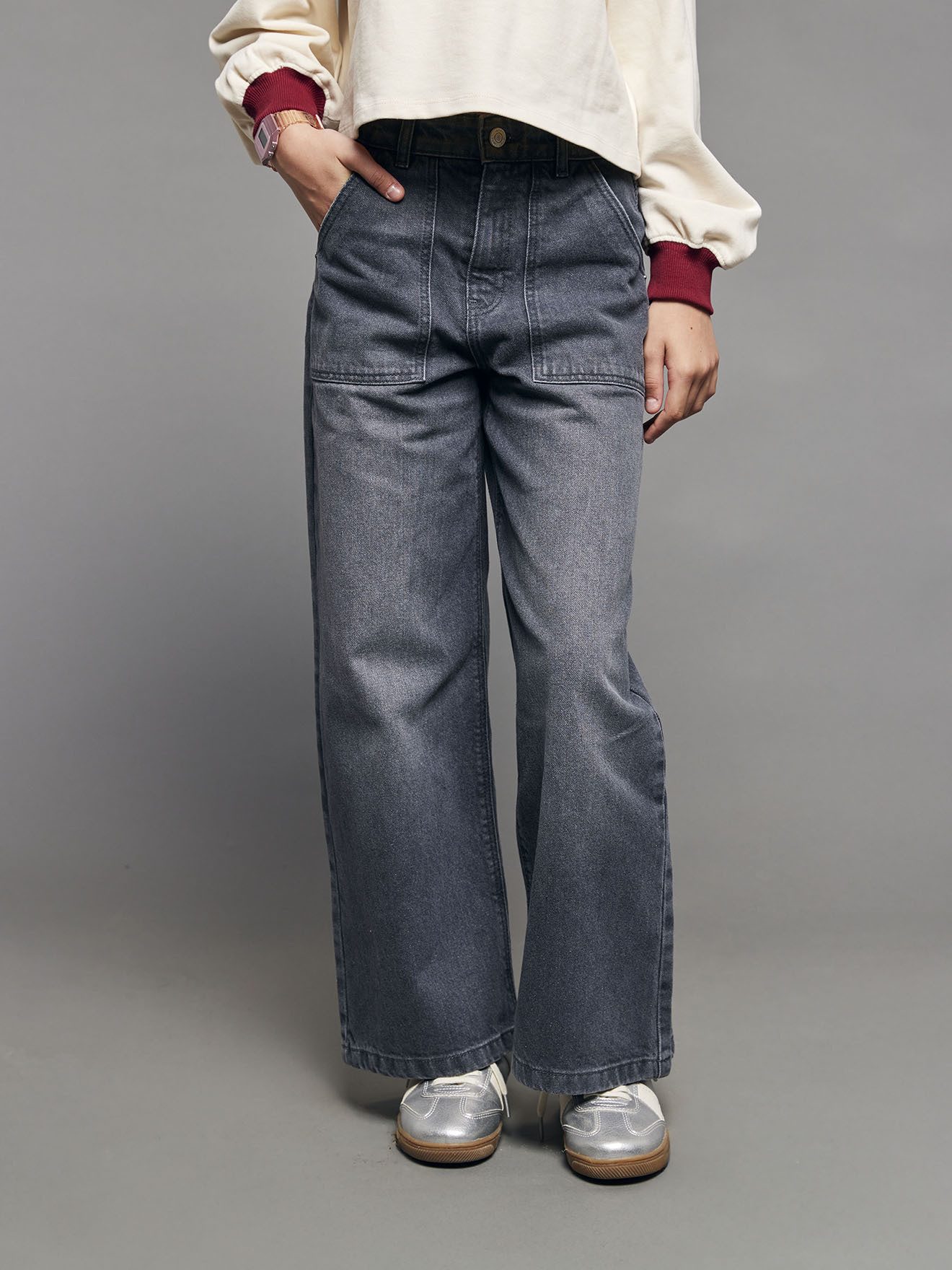 jonen 7/8-Caprijeans Weite Jeans mit großen Taschen Mädchen Bundweite verstellbar