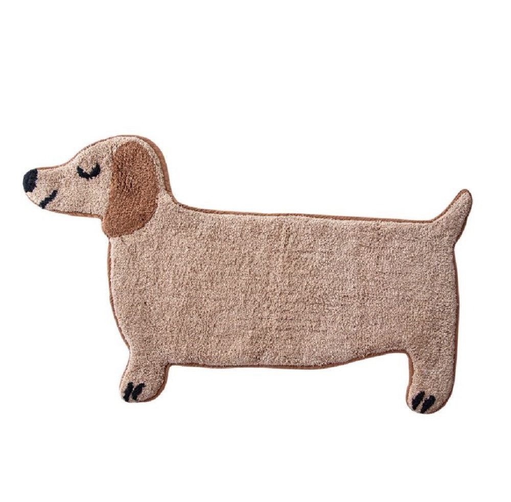 Sass & Belle Badematte Mini Sausage Dog (für Kinder), Höhe 10 mm, rutschhemmend beschichtet, 70% Baumwolle, 18% Polyester, 12% Viskose, Dackel, Bad Vorleger, ca. 80 x 47 cm