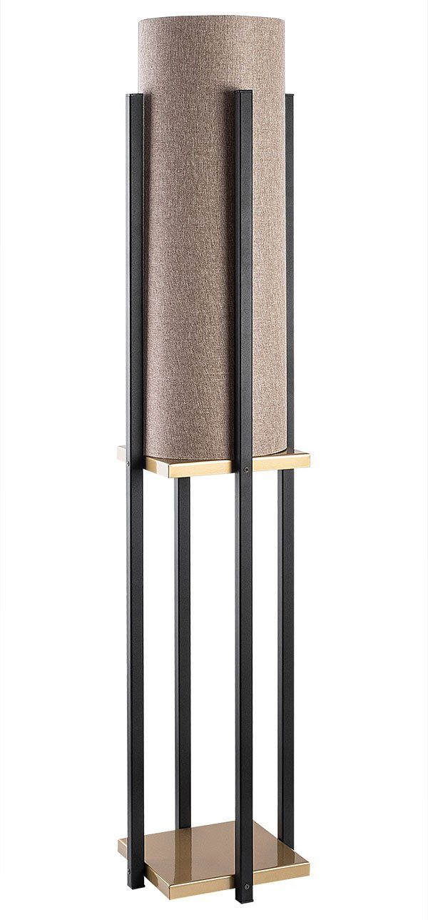 Feldmann-Wohnen Stehlampe, 25x25x130cm, 1 Ablagefläche schwarz matt - gold / LS braun Struktur