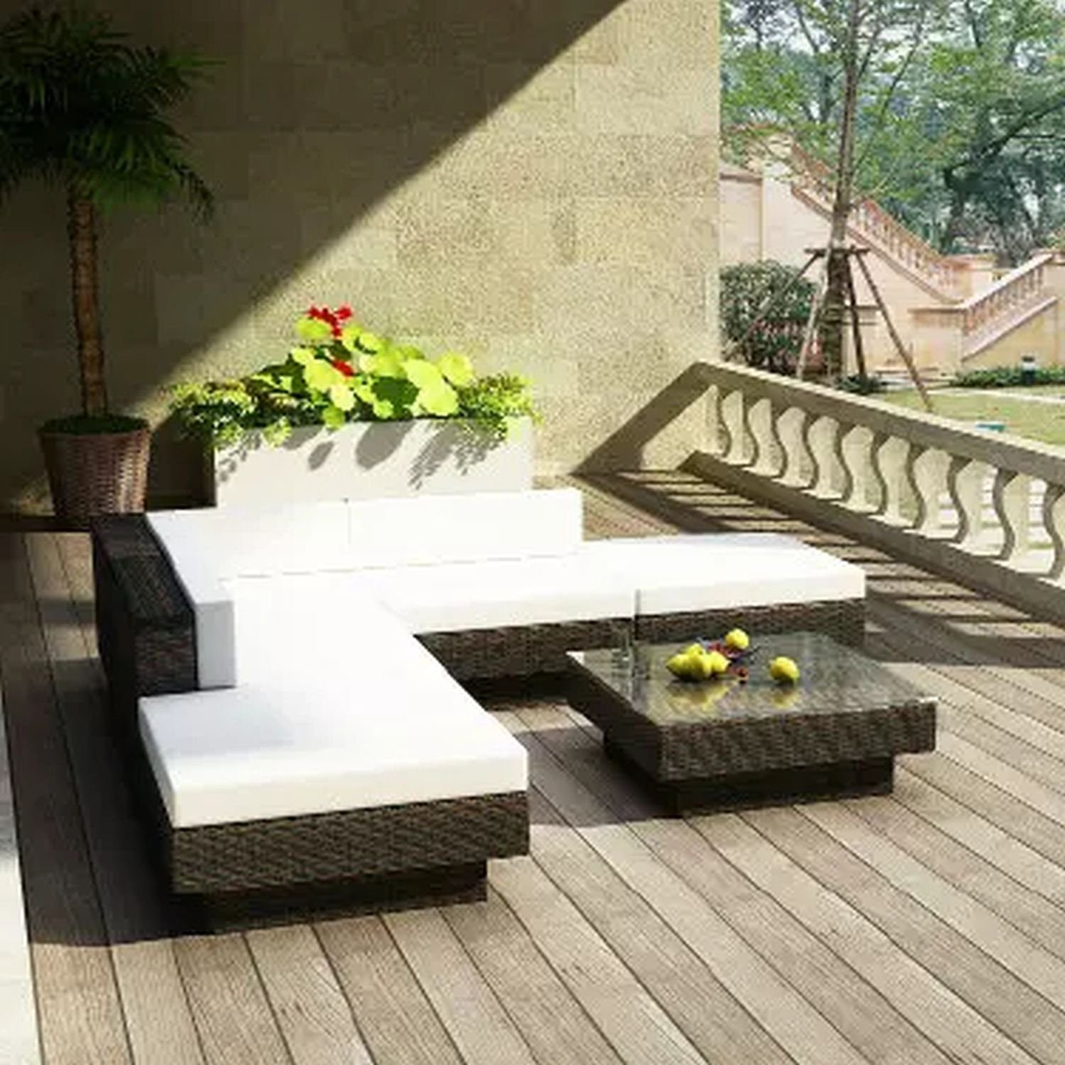 PureHaven Gartenlounge-Set Rattangarnitur 300x300 cm elegant geformt