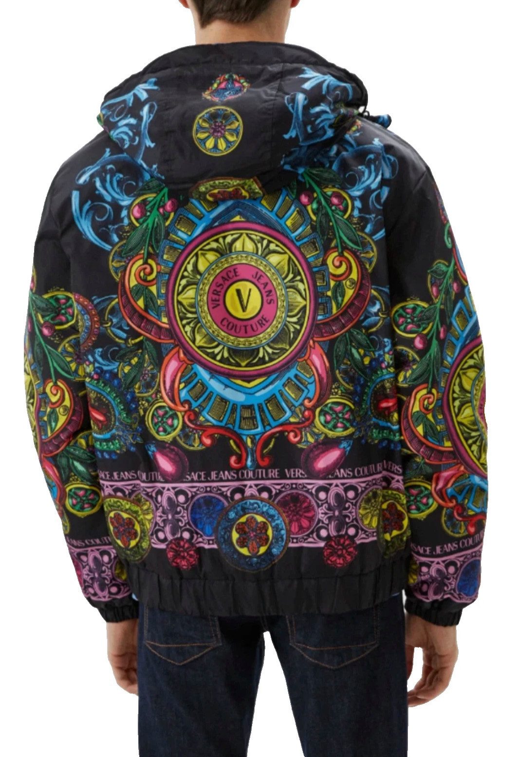 Versace Kurzjacke Regalia Baroque Jacke Bomber Blouson mit Kapuze Loose Fit Regalia- und Baroque-Allover-Design in Multicolor