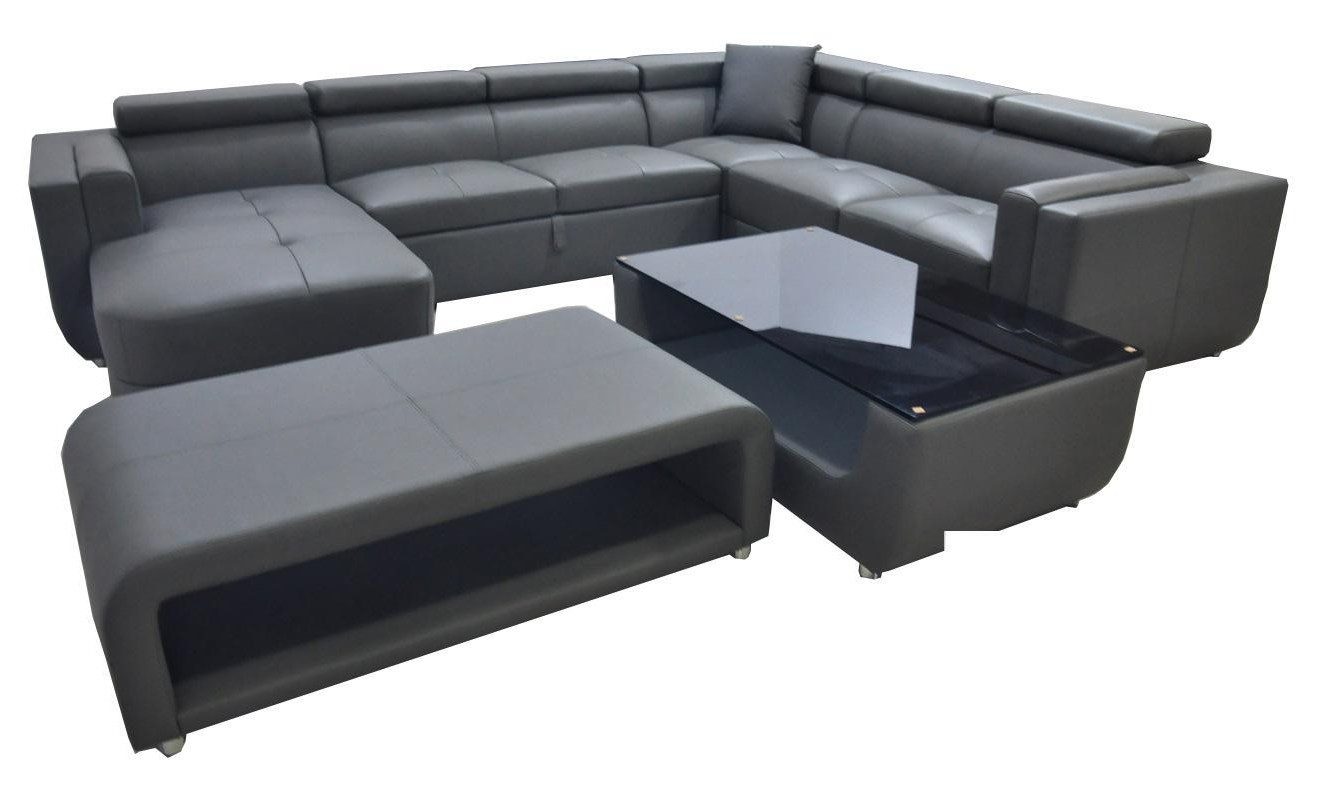 Xlmoebel Wohnlandschaft XLMOEBEL Leder Sofa in Schwarz mit USB-Funktion und Bettfunktion, 5 Teile, Made in Europa