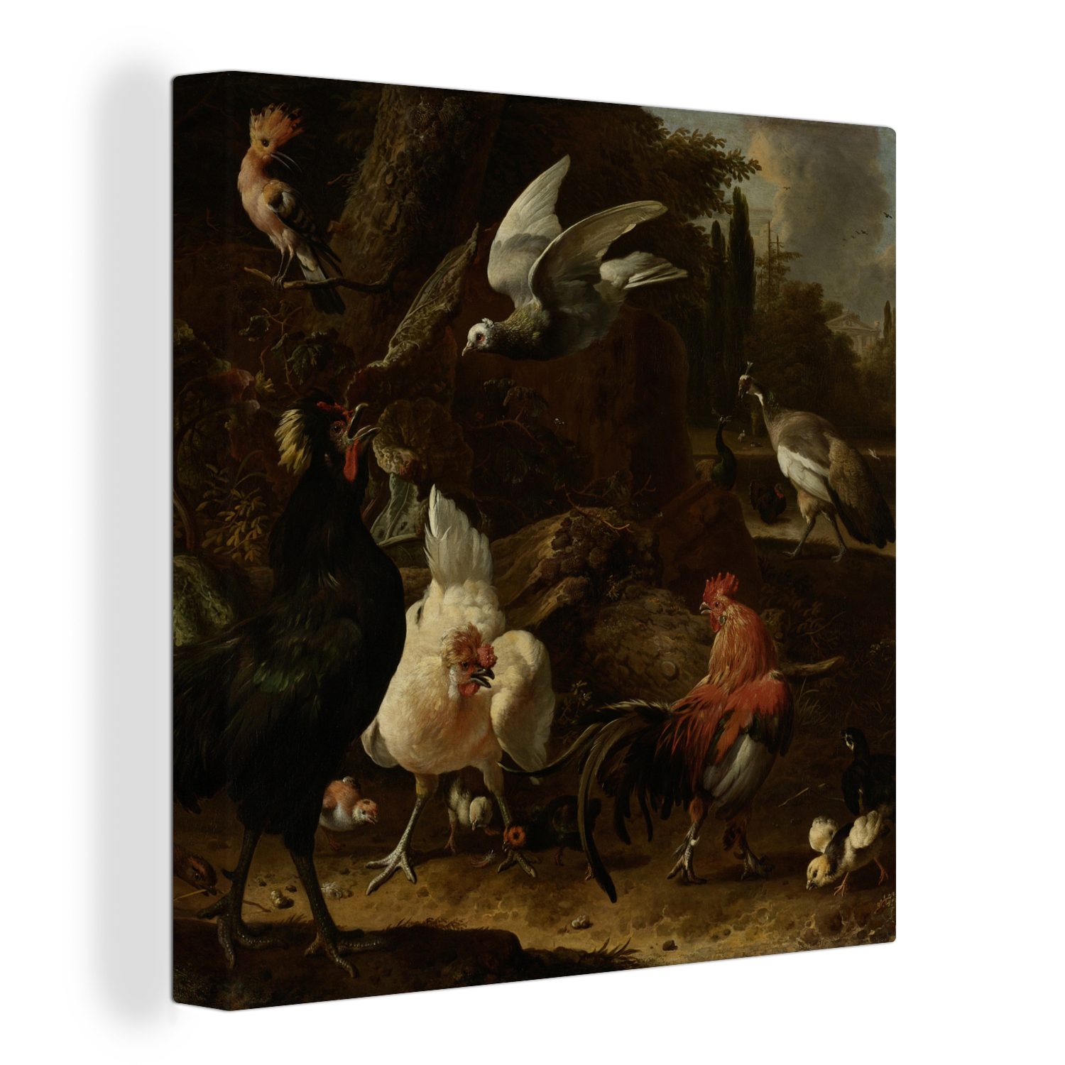 OneMillionCanvasses® Leinwandbild Vögel in einem Park - Gemälde von Melchior d'Hondecoeter, (1 St), Leinwand Bilder für Wohnzimmer Schlafzimmer