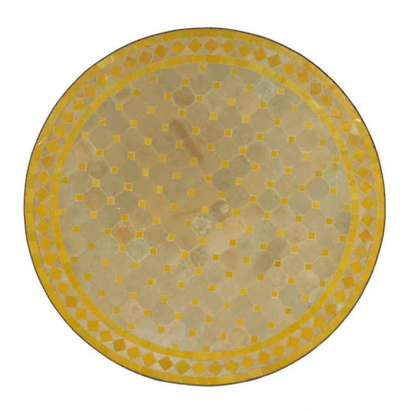 Casa Moro Gartentisch »Mediterraner Mosaiktisch D80 cm rund Gelb Raute aus Marokko, Handmade«, Marokkanischer Gartentisch Esstisch, MT3091