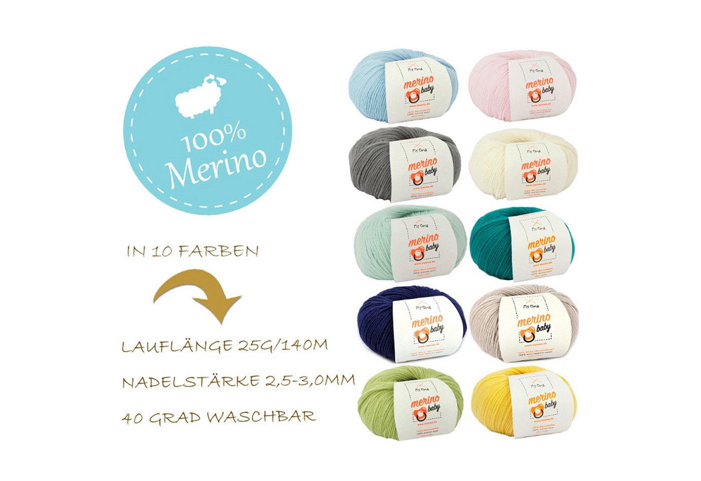 Thumbnail - MyOma Wolle Merino Baby - Strick- und Häkelwolle, 140,00 m (25g, zum Stricken und Häkeln, dünne Babywolle), 100% Merinow...