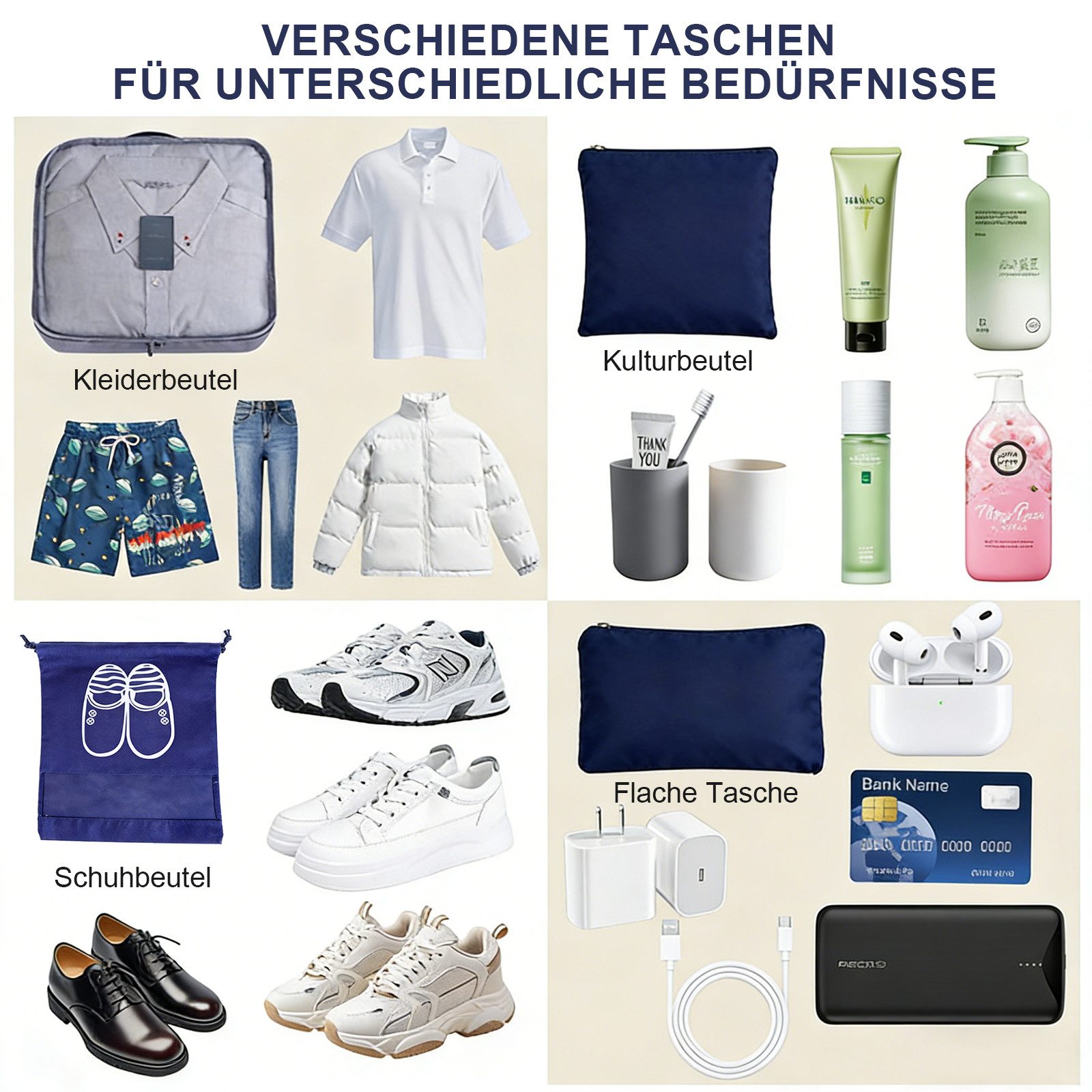 MOPUEA Kofferorganizer 8-teiliges Aufbewahrungstaschen-Set für Reisen, Leicht und kompakt (Set Reisetaschen Organizer, Aufbewahrungstaschen für Kleidung, Schuhe – Bild 4 von 5