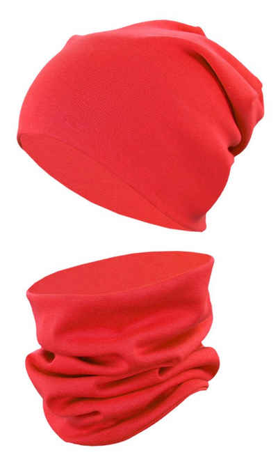 TupTam Mütze & Schal Kinder Beanie Mütze Schlauchschal Set aus Jersey und Rippstoff