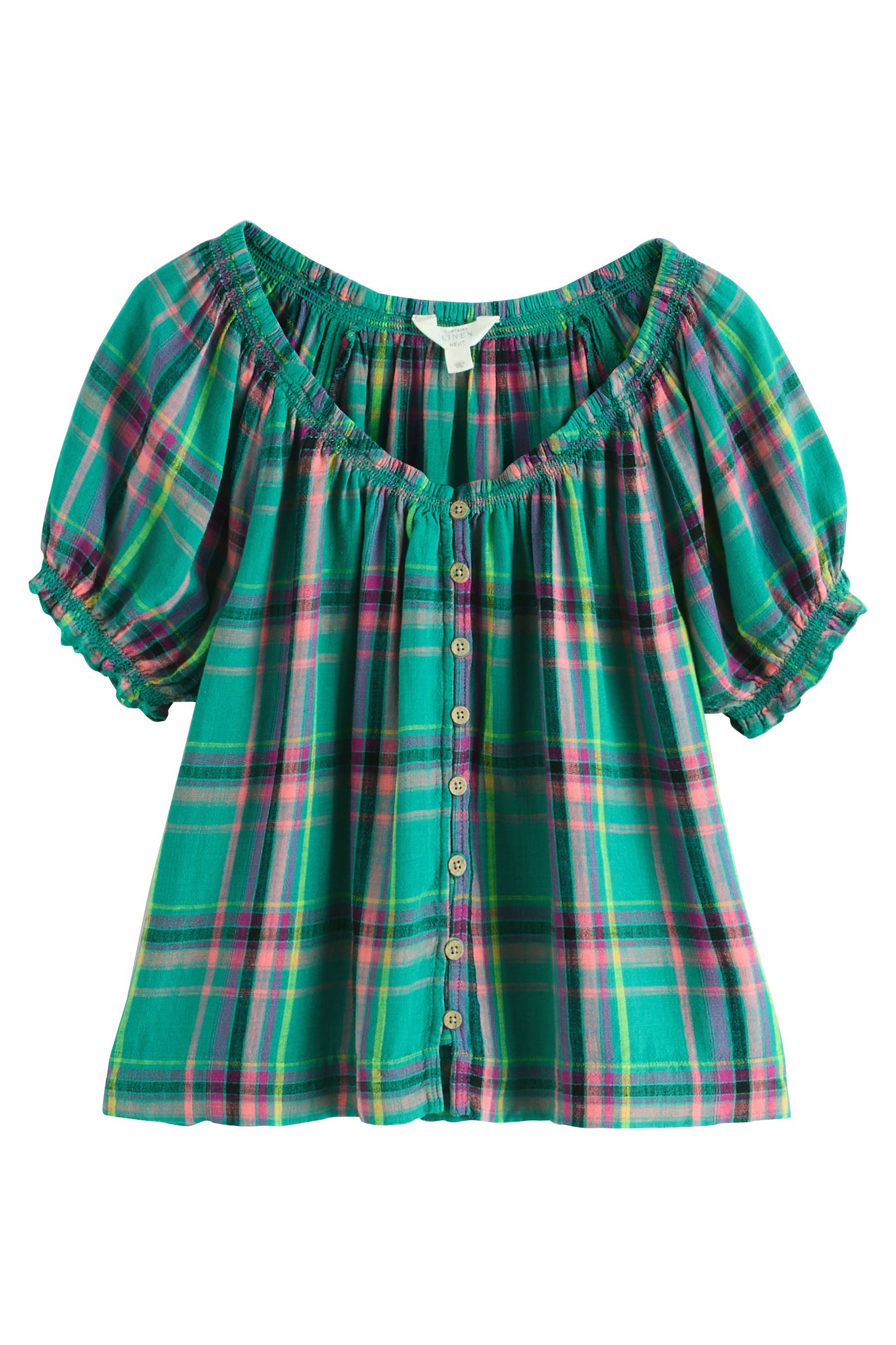 Next Carmenbluse Geknöpftes Bardot-Oberteil mit Puffärmeln (1-tlg) günstig online kaufen