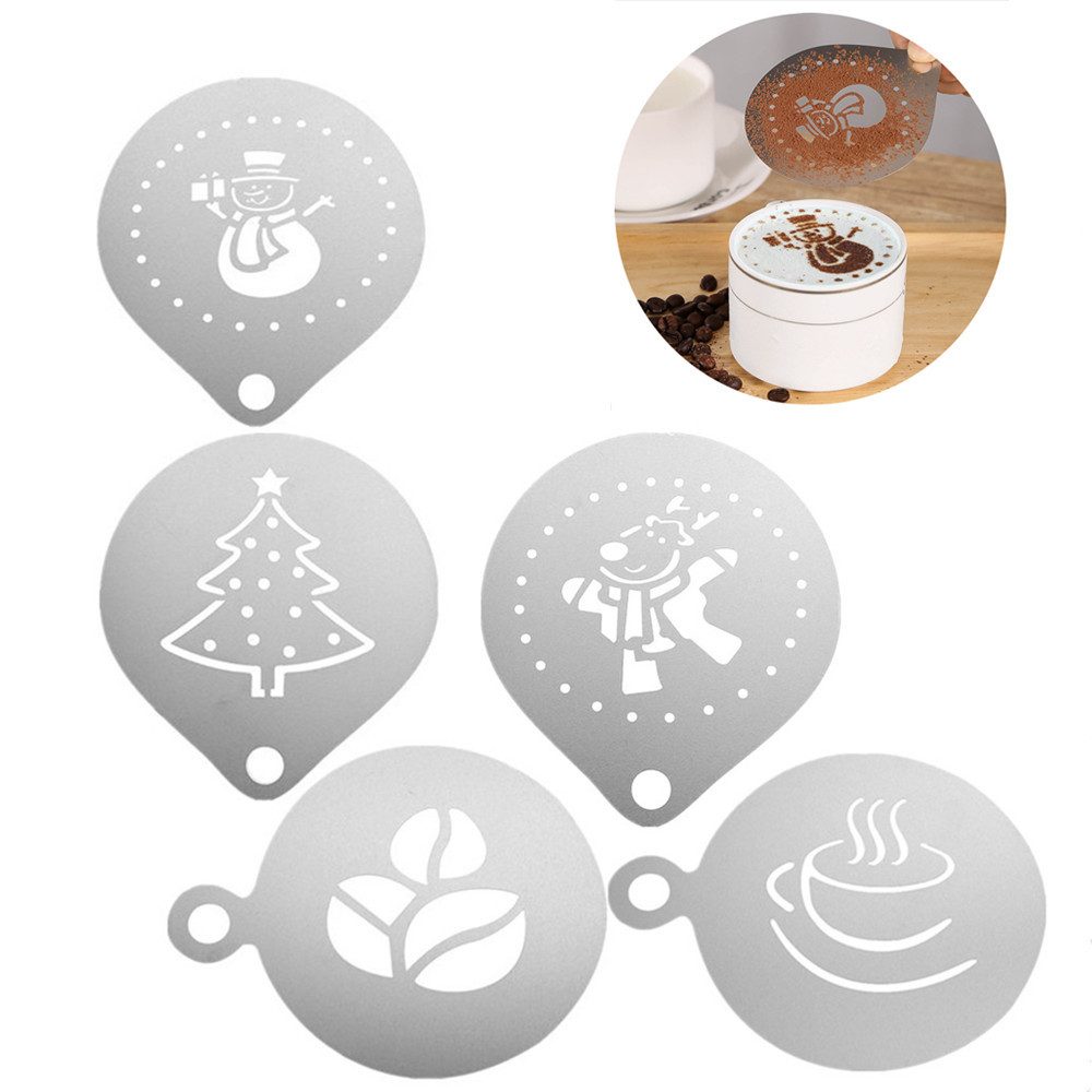 XDeer Stoffschablone 5 Stück Edelstahl-Kaffeeschablonen,Weihnachtstag Latte günstig online kaufen