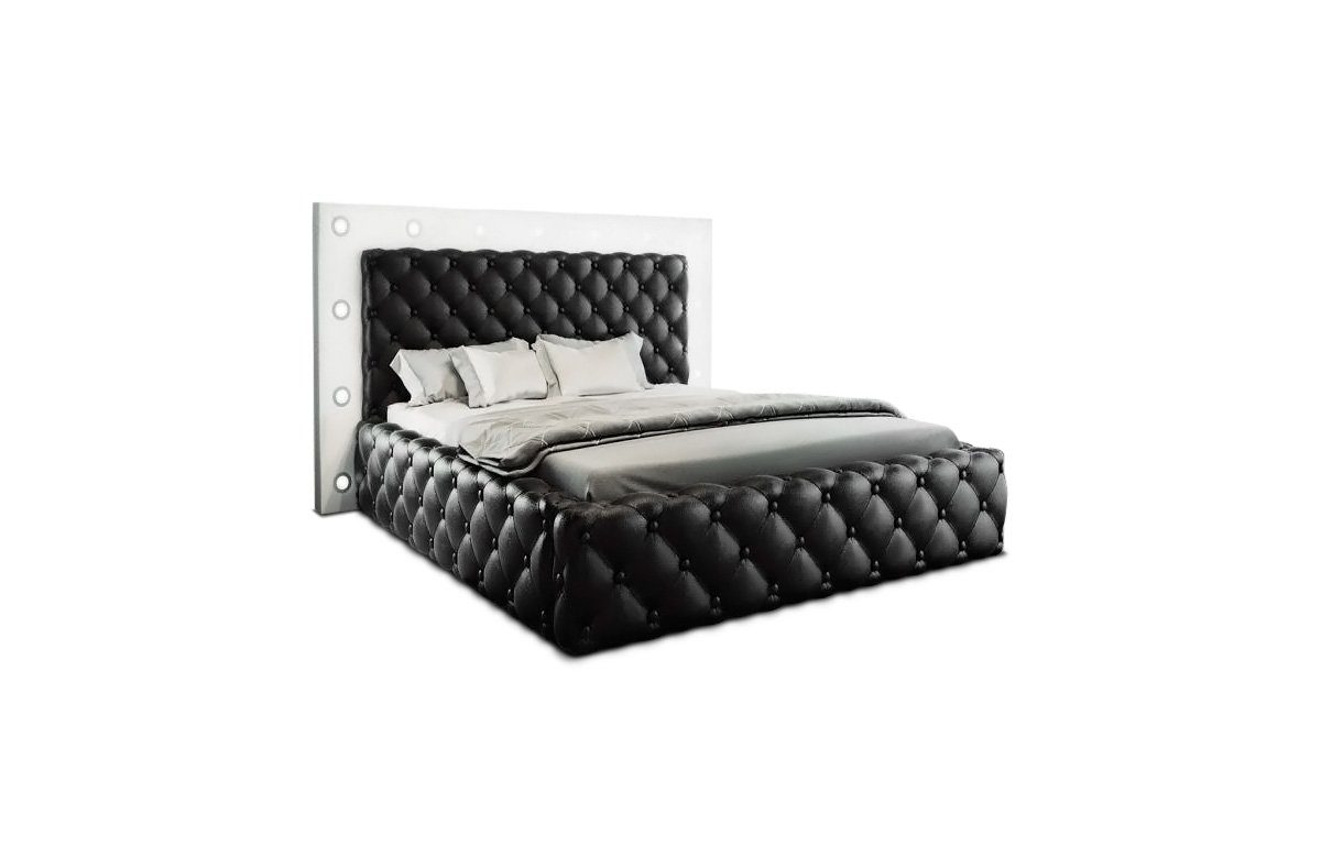 Sofa Dreams Boxspringbett Alessandria Bett Kunstleder Premium Komplettbett mit LED Beleuchtung, mit Topper schwarz-weiß