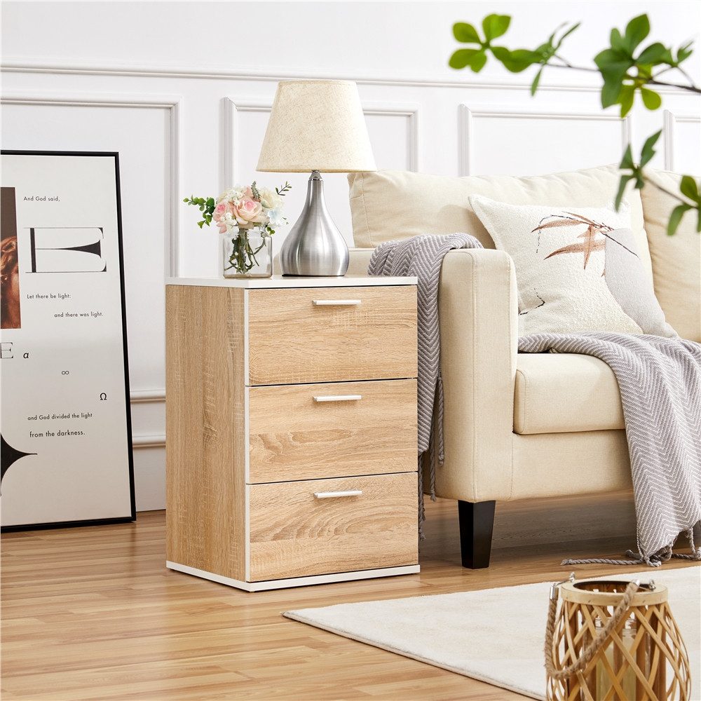 Yaheetech Nachttisch Beistelltisch (2-St), Nachtschrank mit 3 Schubladen, 4 günstig online kaufen