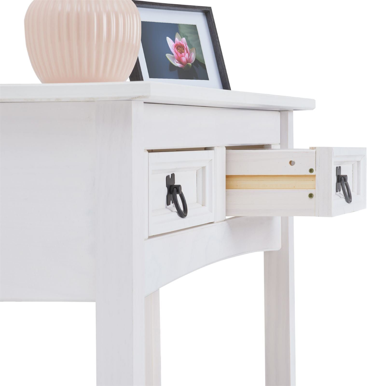Konsolentisch Schreibtisch Konsolentisch weiß RURAL, massiv Mexiko Beistelltisch Kiefer CARO-Möbel Sti