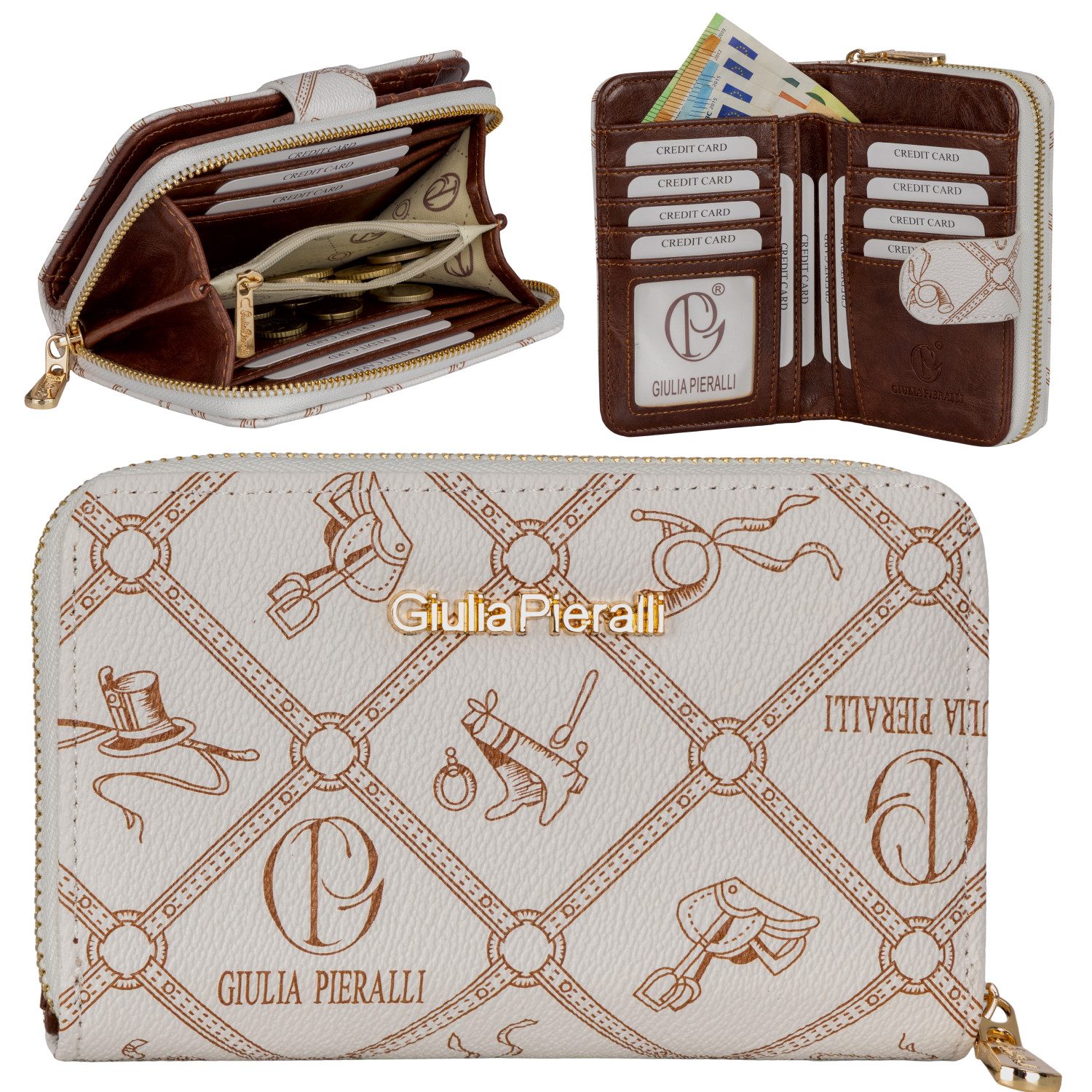 Giulia Pieralli Geldbörse Damen Geldbörse Portemonnaie Giulia Pieralli Kunstleder Geschenkbox, Damen Geldbörse klappbar mit Reißverschluss Portemonnaie Geldbeutel