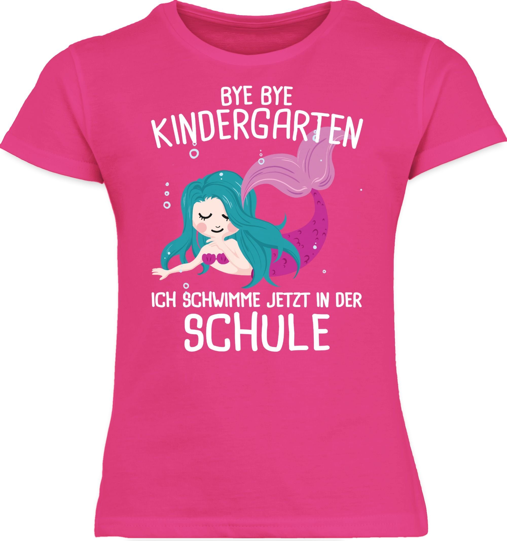 Shirtracer T-Shirt Bye Bye Kindergarten ich schwimme jetzt in der Schule Einschulung Mädchen 1 Fuchsia