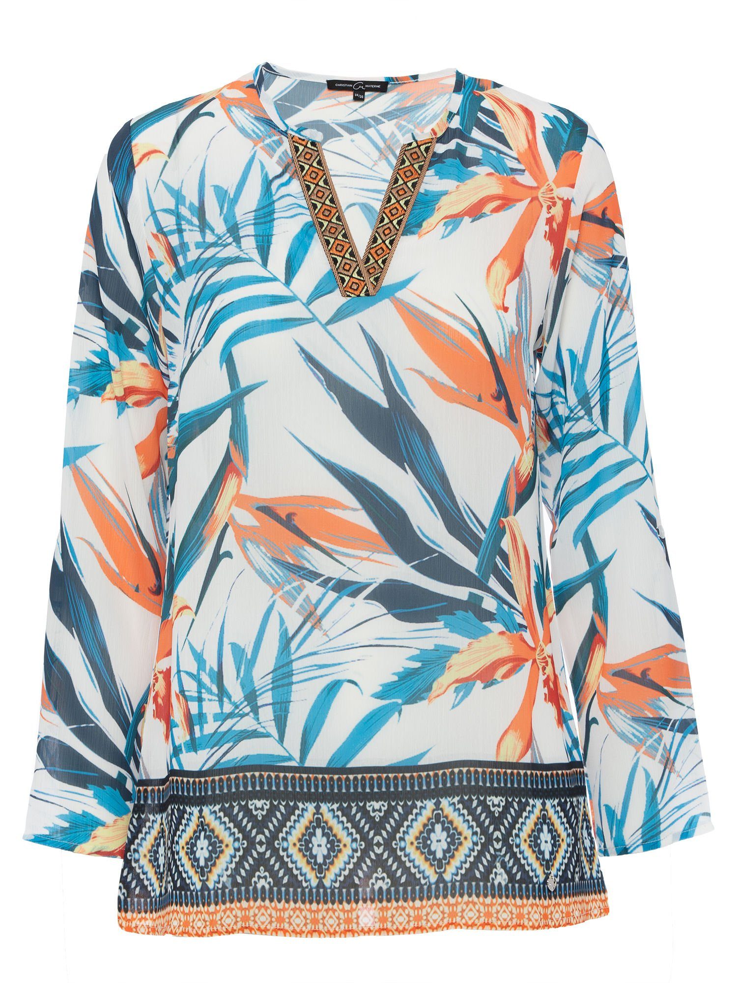 Christian Materne Tunika Longbluse koerpernah mit ethnischem Muster