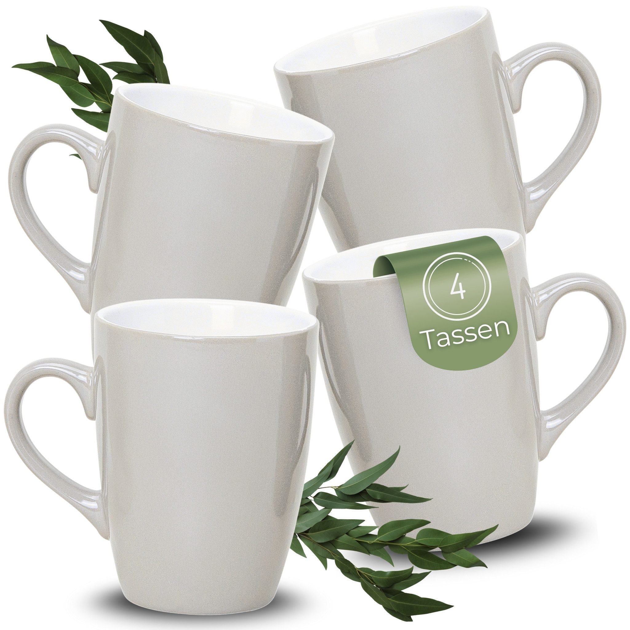 matches21 HOME & HOBBY Tasse Kaffeetassen 4er Set aus Keramik 340ml, Teetassen in Taupe, 4-tlg., Keramik, Moderne Kaffeebecher Spülmaschinenfest & Mikrowellengeeignet
