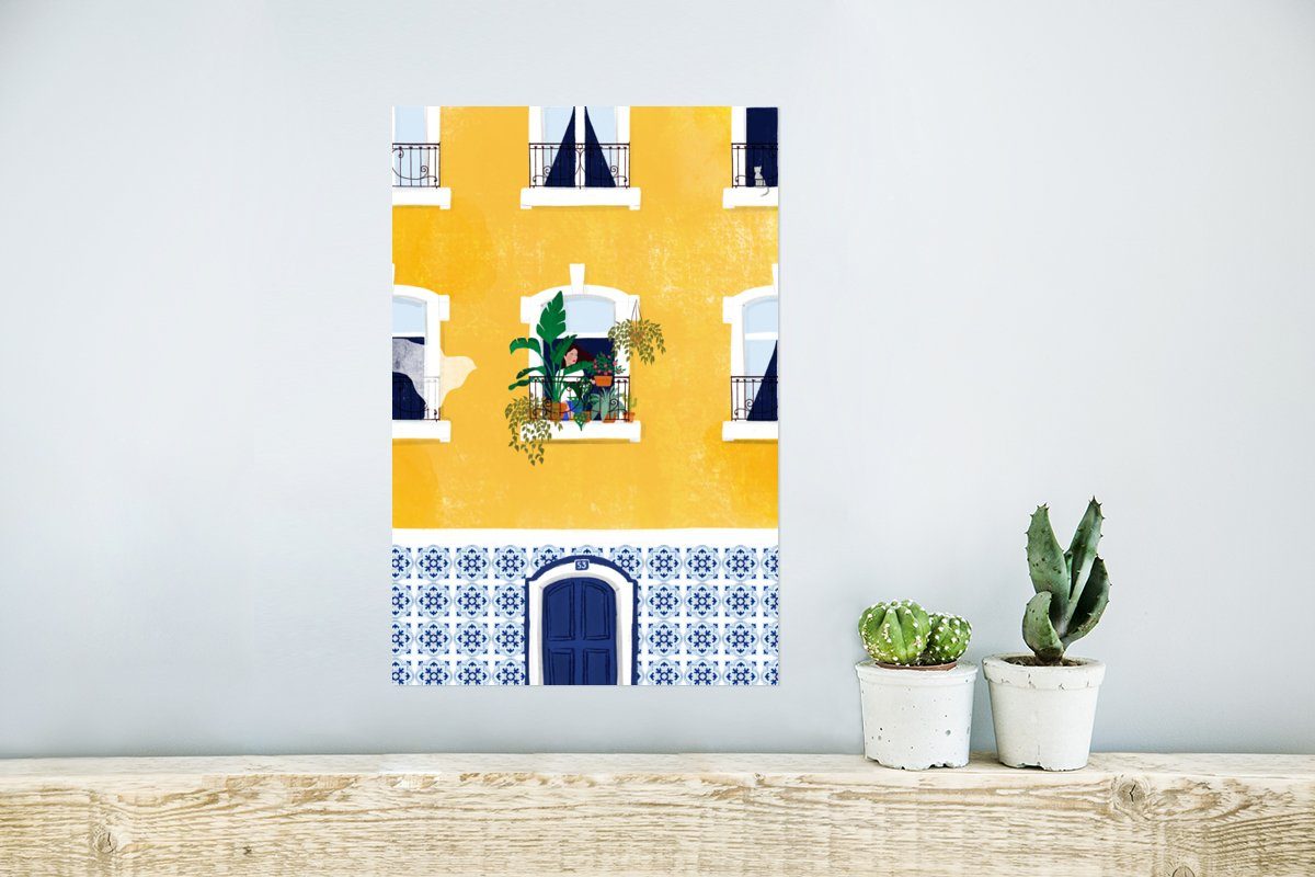 Ohne Poster für MuchoWow - Wandbild, St), Gelb Wandposter Rahmen Pflanzen, Wohnzimmer, Wohnung Poster, Architektur - - (1