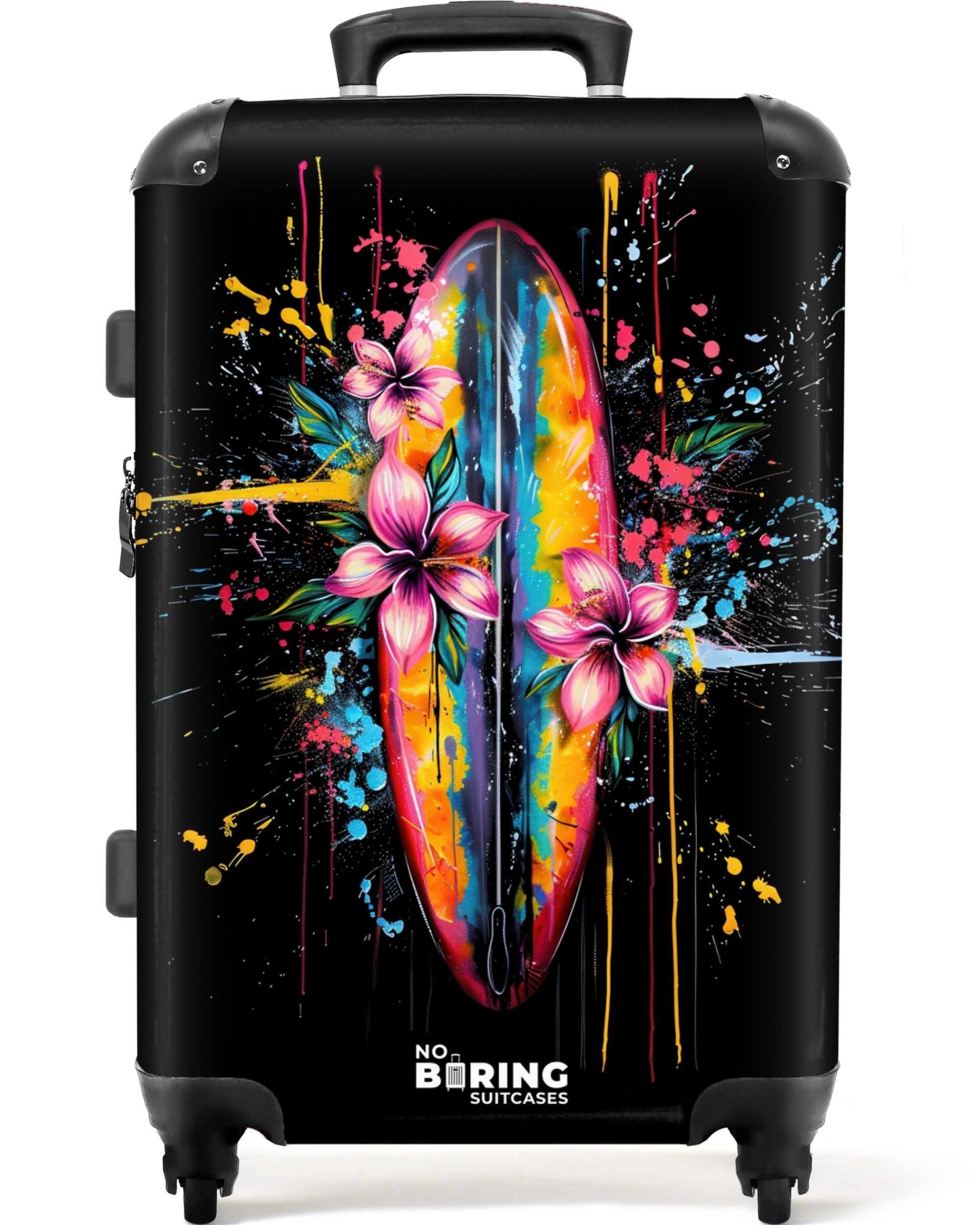 NoBoringSuitcases.com© Hartschalen-Trolley Buntes Surfbrett mit Blumen günstig online kaufen