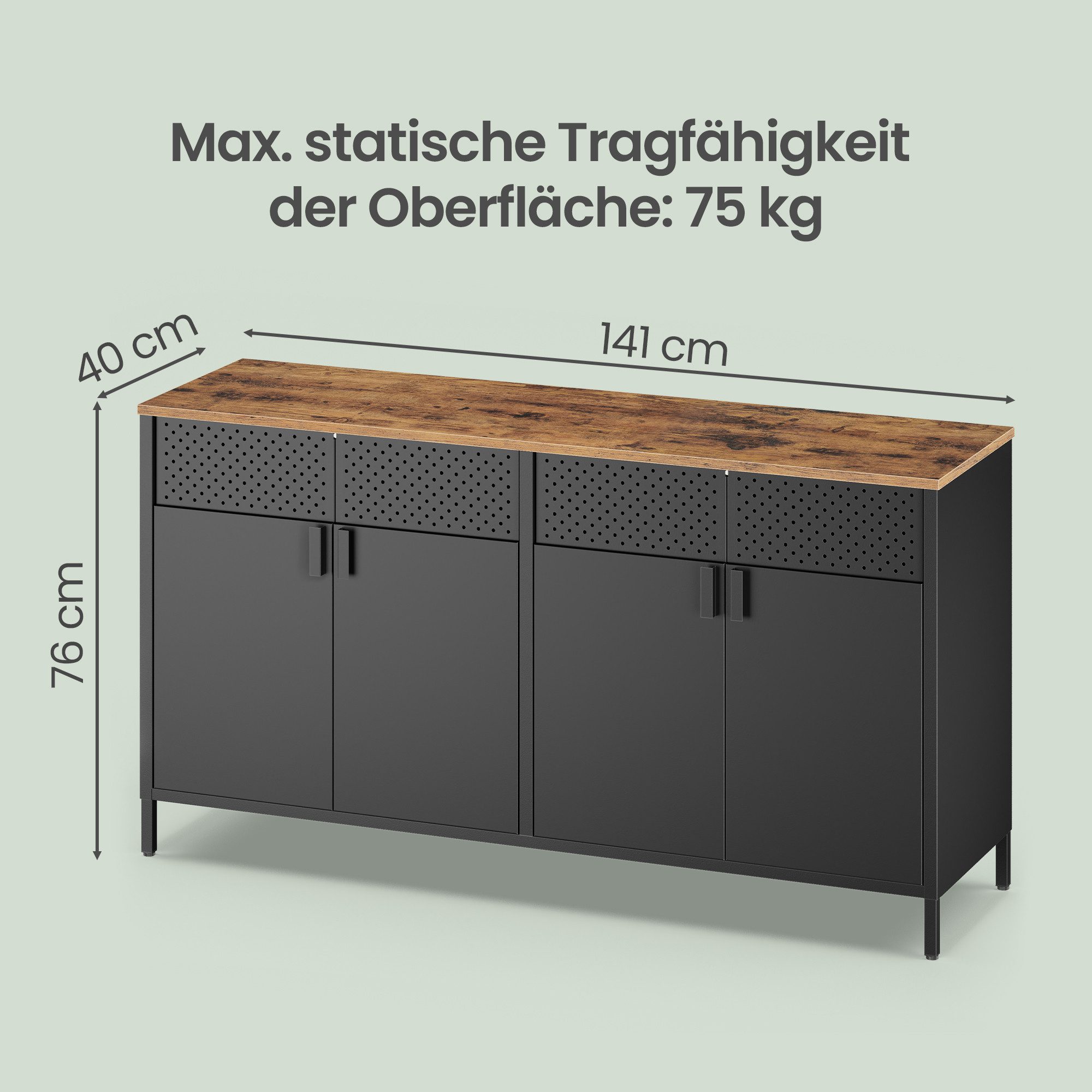 SONGMICS Aktenschrank Metallschrank, Aufbewahrungsschrank, mit 4 Türen Magnetverschluss verstellbarer Einlegeboden, Stahlgestell, 40x141x76cm – Bild 5 von 5