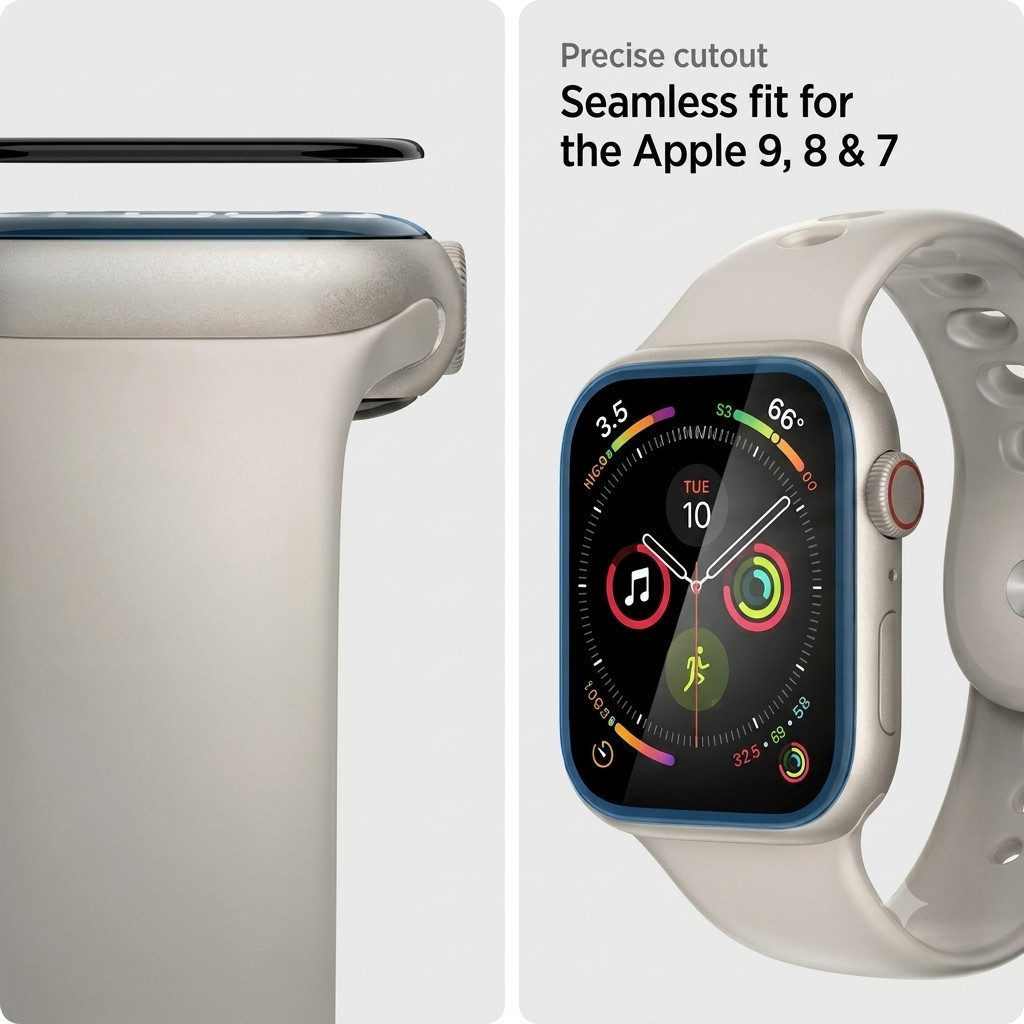 Spigen Displayschutzfolie 2x Panzerglas für Apple Watch 9/8/7 Schutzglas Panzerfolie 41-45mm für 41mm, 2 Stück, Tempered Glass, Anti‑Fingerabdruck, Case Friendly, Hartglas