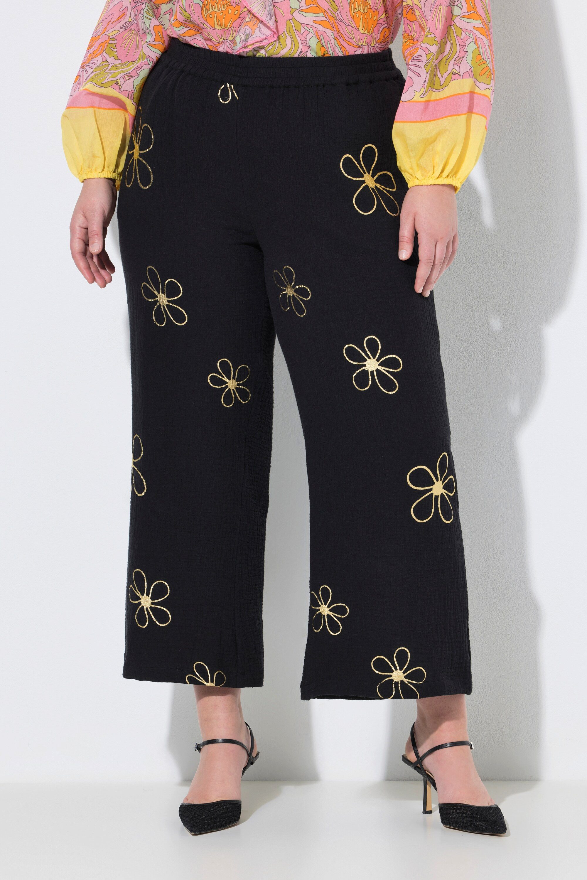 MIAMODA Funktionshose Culotte weites gerades Bein Musselin Silber-Blüten günstig online kaufen