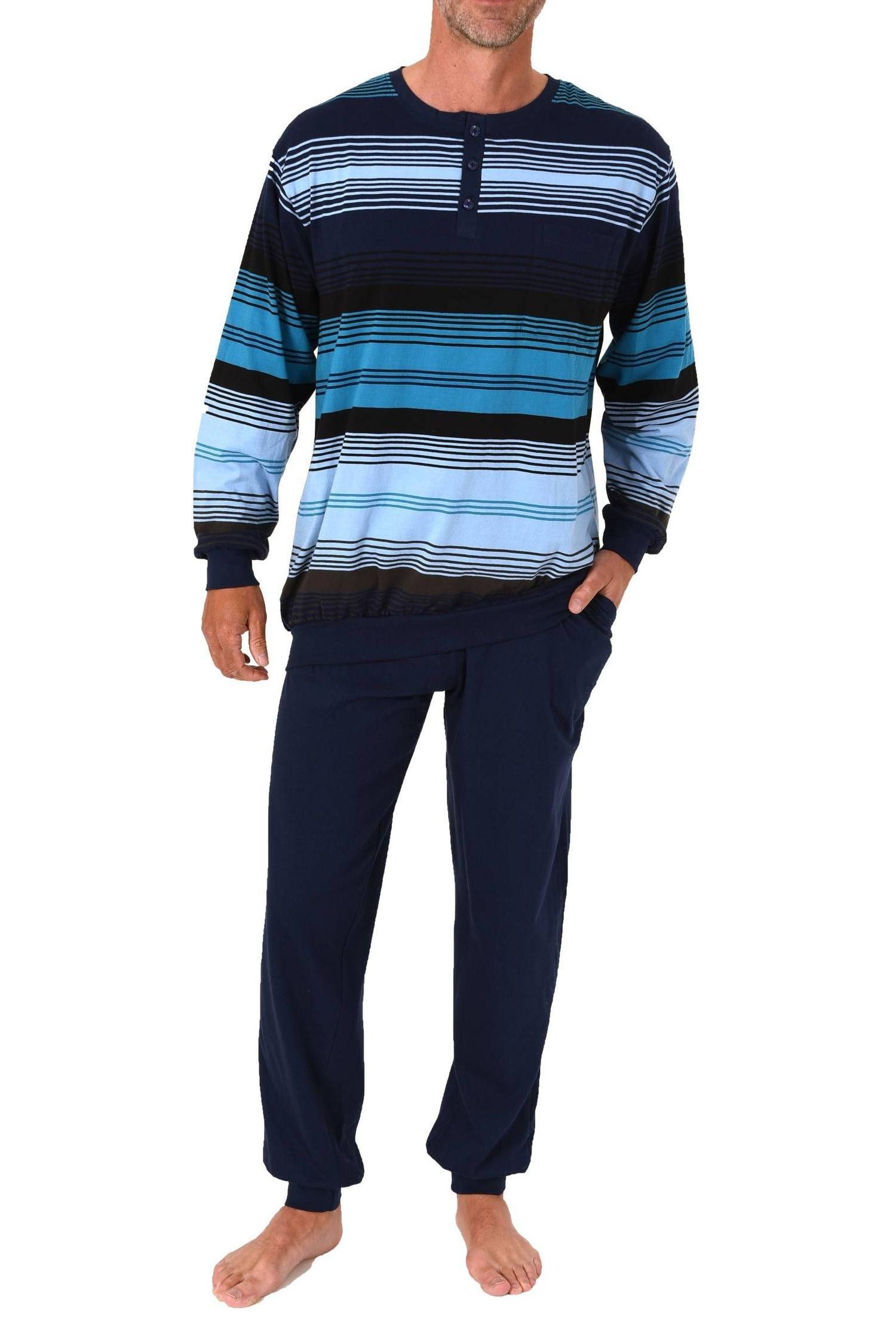Normann Pyjama Normann Herren Schlafanzug lang mit Bündchen und Knopfleiste am Hals
