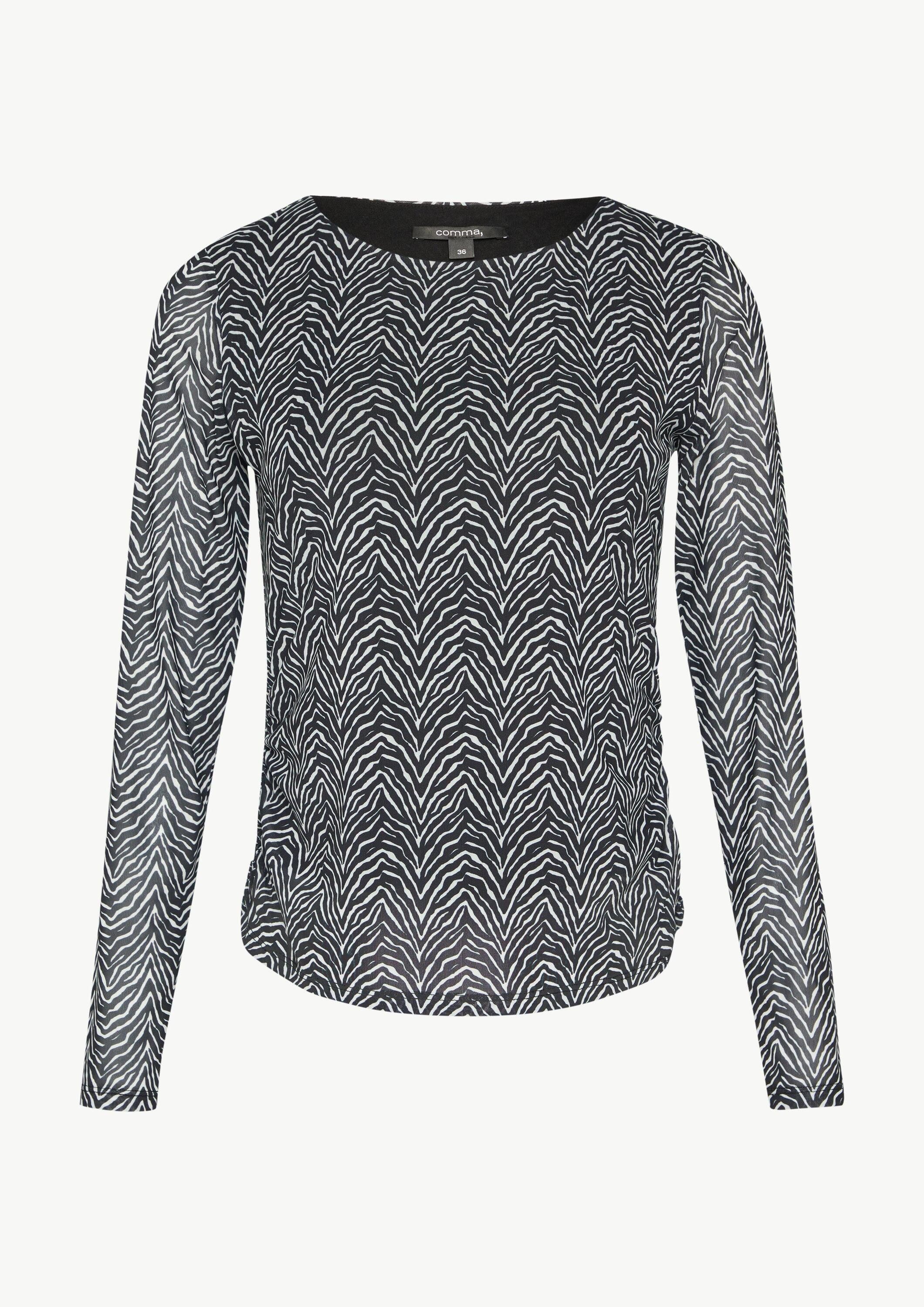 comma Langarmshirt T-Shirt Mesh-Shirt mit seitlicher Raffung