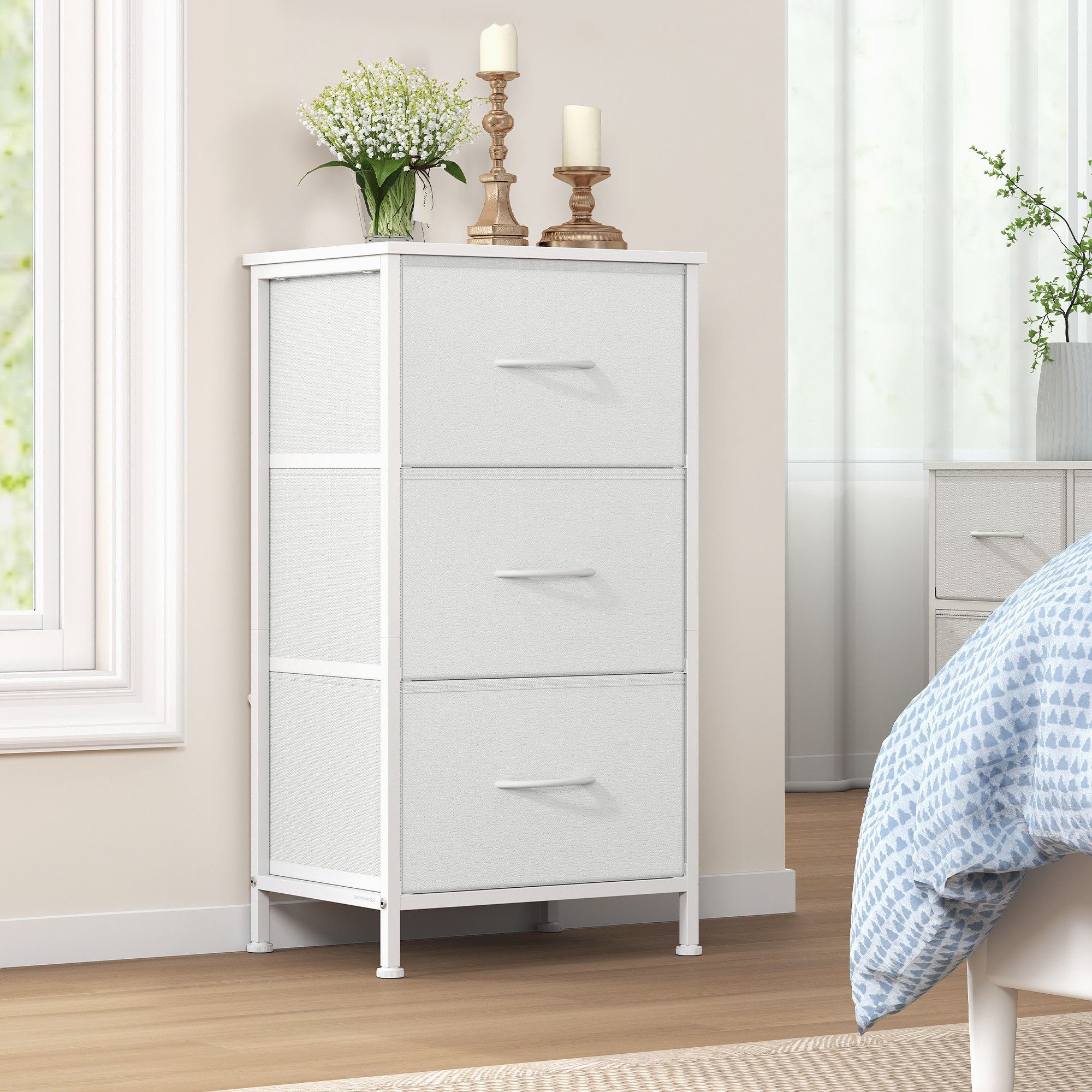 SONGMICS Kommode Schrank, Aufbewahrungsschrank, Stahl, MDF, Vliesstoff, für Schlafzimmer