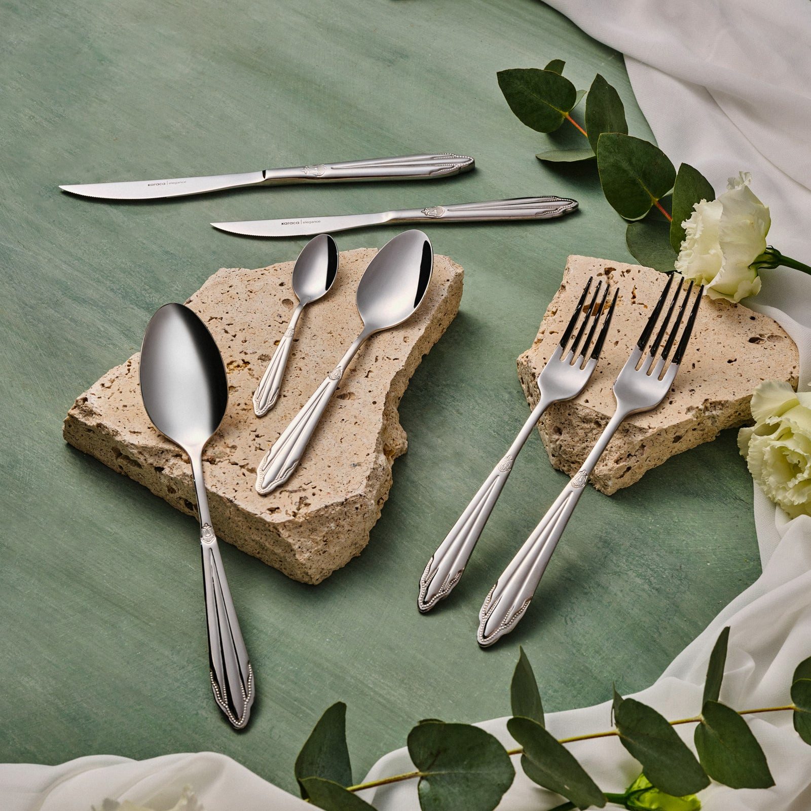 Karaca Besteck-Set Elegance Mantilla Silver 84-teiliges Besteckset für 12 Personen, 12 Personen, Spülmaschinengeeignet