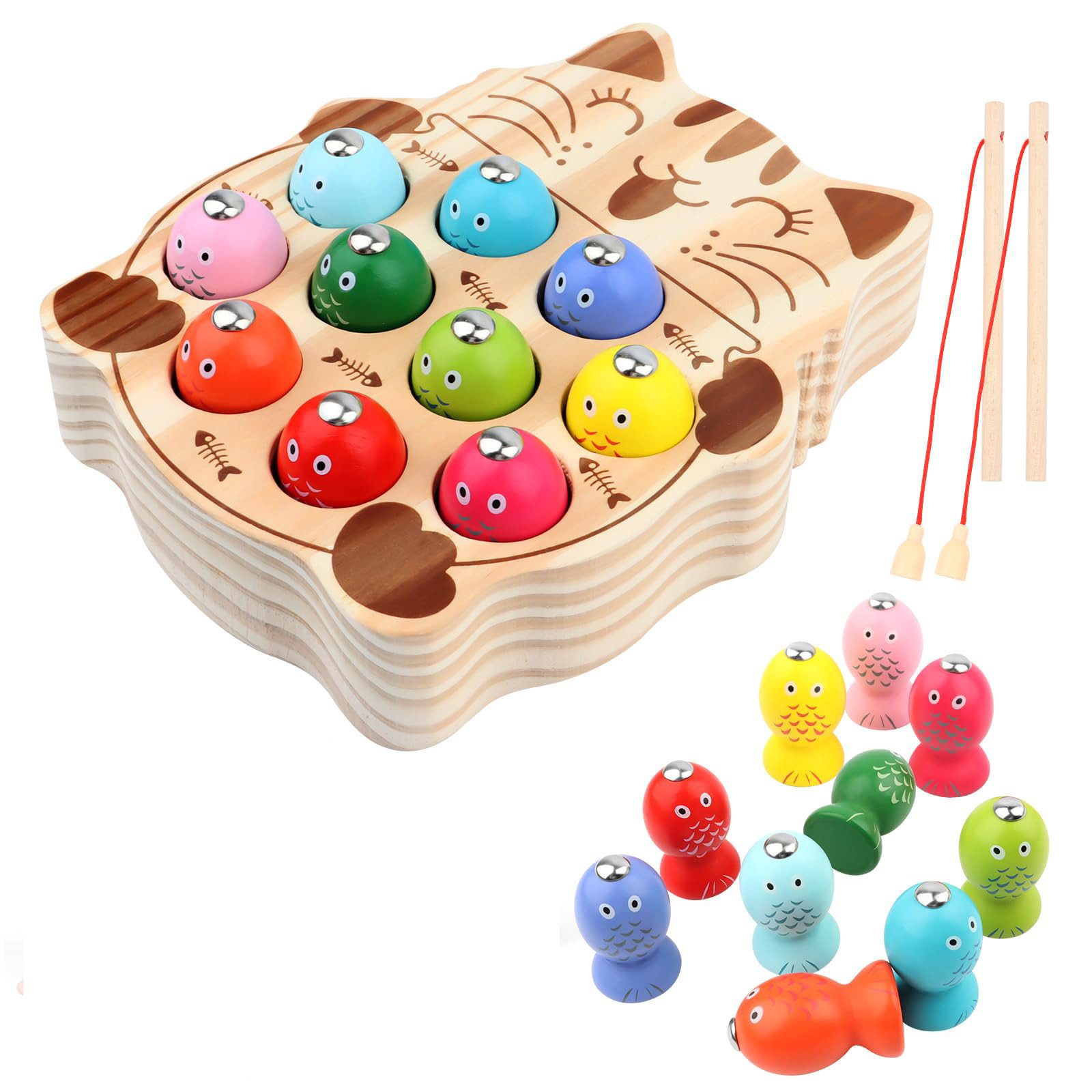 Lzbargon Lernspielzeug Montessori Spielzeug 2 in 1 Holz Magnetspiel, Angelspiel, Spielzeug ab 3 Jahre Angelspiel Magnetspielzeug Lernspielzeug