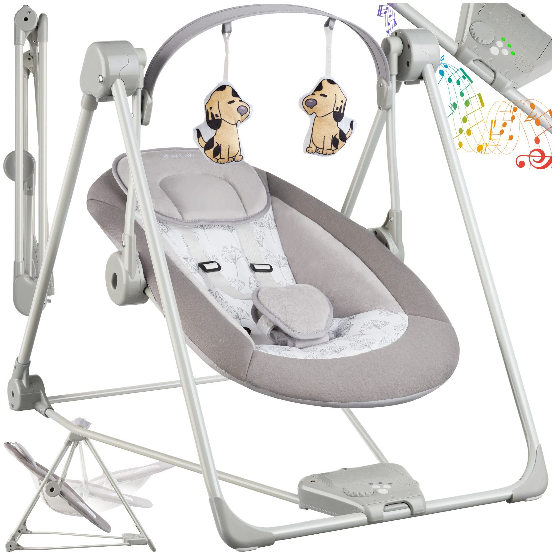 tectake Babyschaukel Babywippe Dogs, klappbar, 5 Geschwindigkeitsstufen, Ti günstig online kaufen