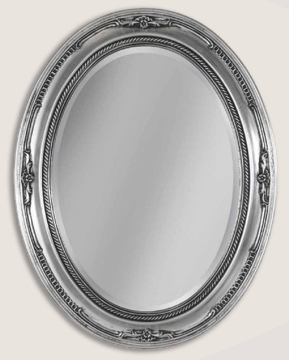 Casa Padrino Barockspiegel Luxus Barock Wandspiegel Silber - Ovaler Spiegel im Barockstil - Barock Wohnzimmer Spiegel - Barock Garderoben Spiegel - Barock Möbel