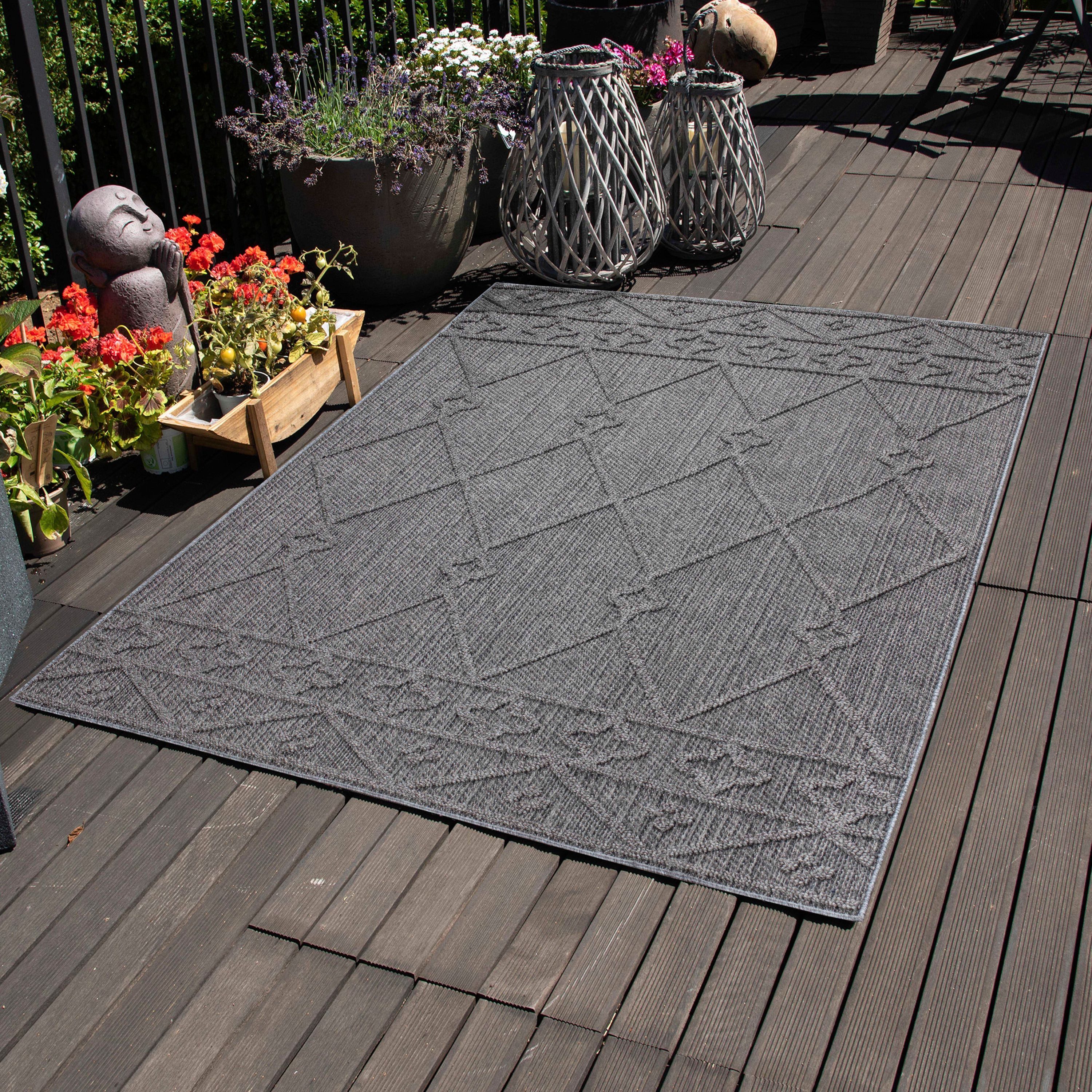 Carpettex Outdoorteppich Berber Design, Läufer, Höhe: 8 mm, In& Outdoor Teppich Grau Berber Design für Küchen Balkon Terrasse