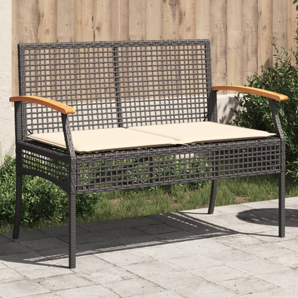 vidaXL Gartenbank Gartenbank mit Kissen Schwarz Poly Rattan nholz (1-St)