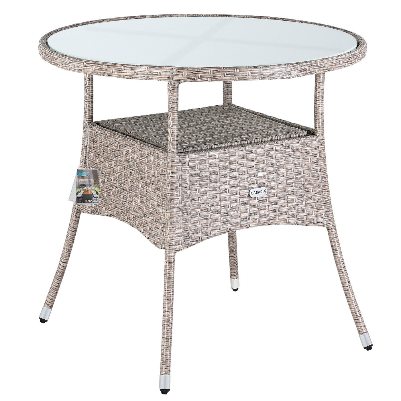 Casaria Gartentisch, Polyrattan Rund Glas Höhenverstellbar günstig online kaufen