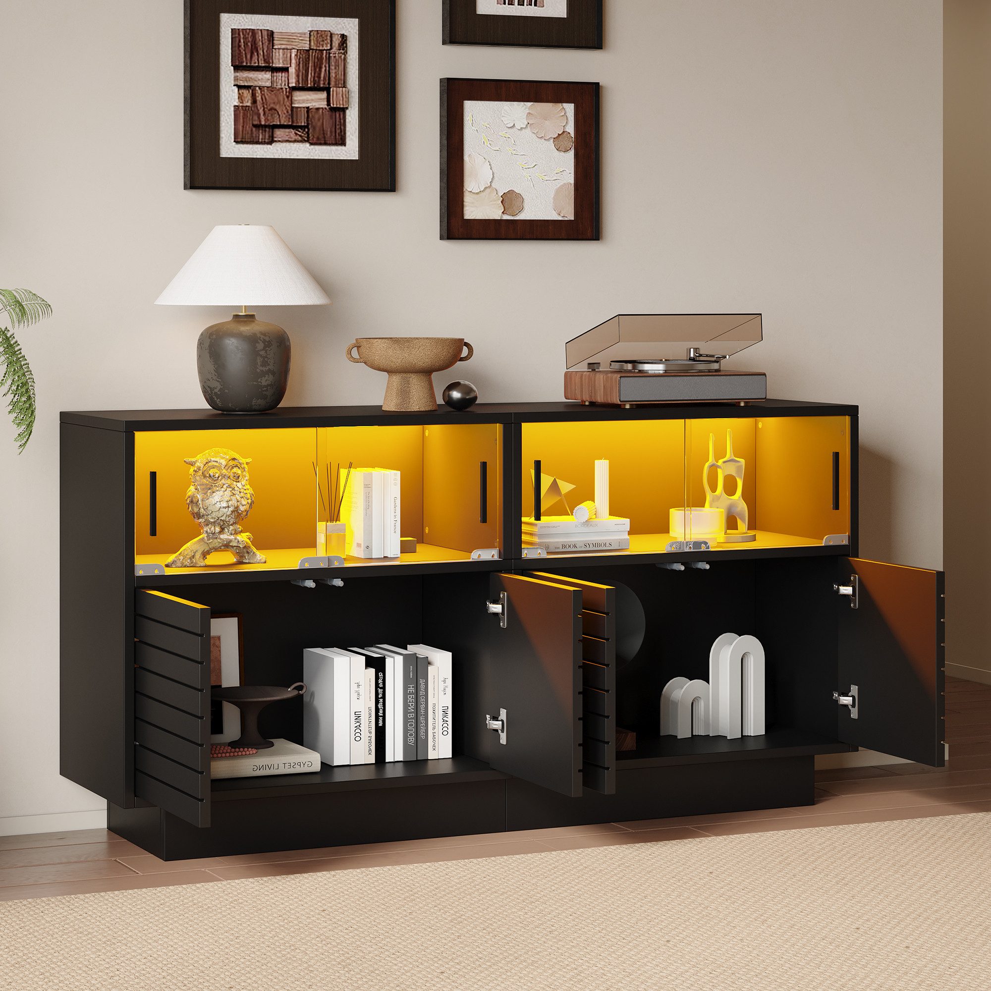 Merax Sideboard Vitrinenschrank mit LED-Beleuchtung (Buffetschrank günstig online kaufen