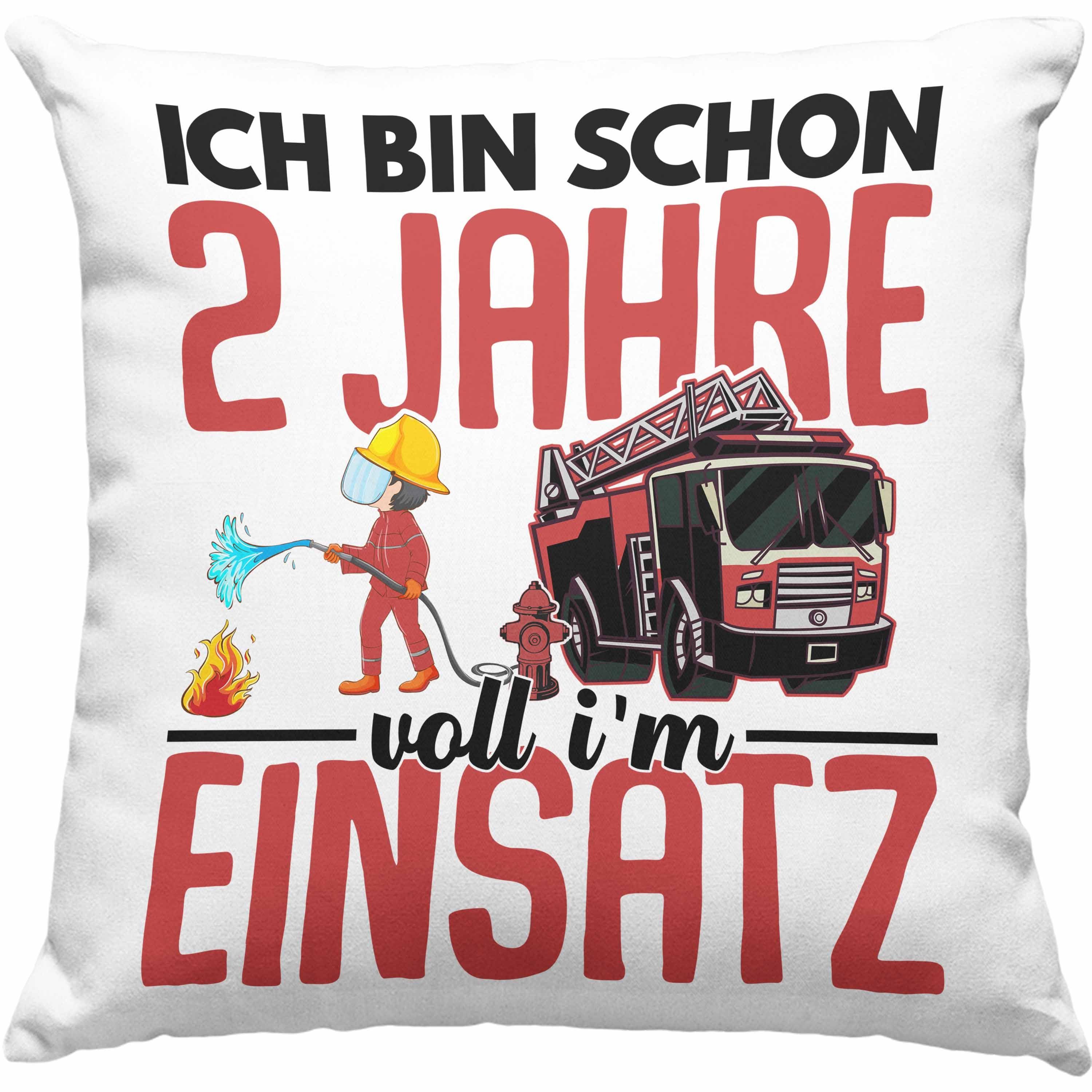 Trendation Dekokissen Trendation - 2. Geburtstag Geschenk Jungs Feuerwehr Kissen Geschenke Zubehör Lustig Kinder Geburtstag Spruch Ich Bin 2 Dekokissen mit Füllung 40x40 Grün