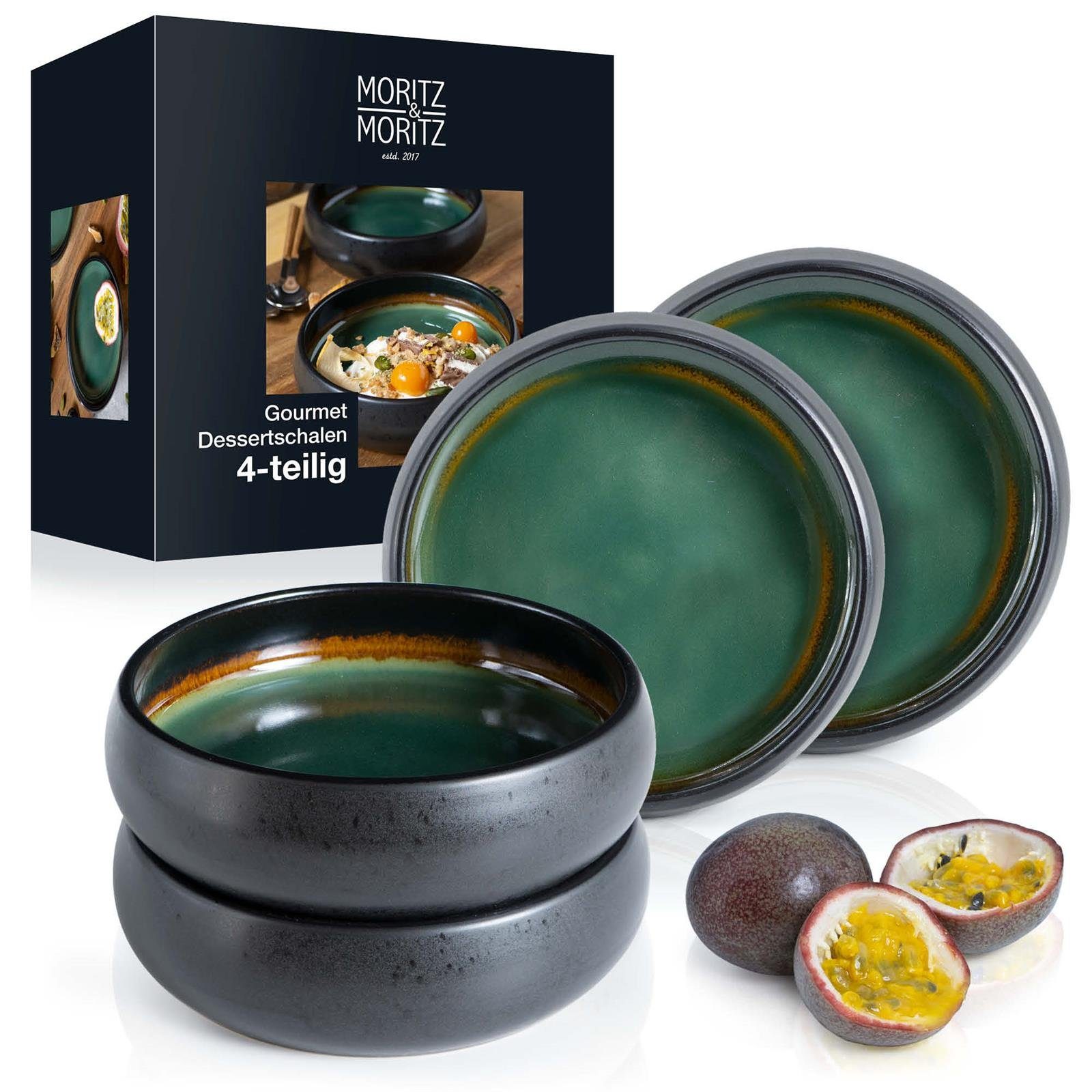 Moritz & Moritz Dessertschale Dip Schale 4tlg Grün-Braun, Schälchen Dessert Set), Steinzeug Steinzeug, aus (4er für Dessert