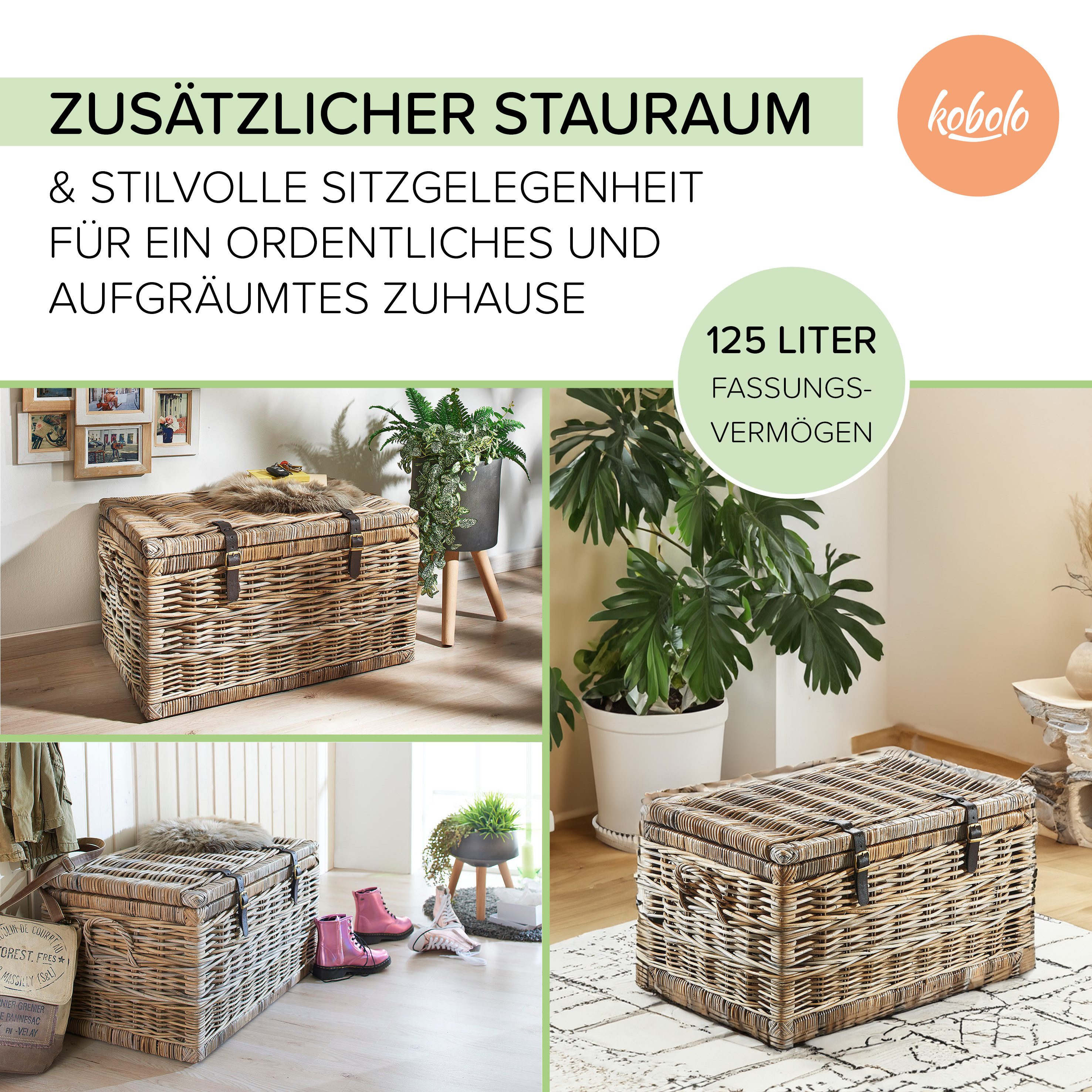 Kobolo Truhe Sitztruhe aus Rattan mit Griffen Kubu Grau 70 cm (1 St), mit S günstig online kaufen