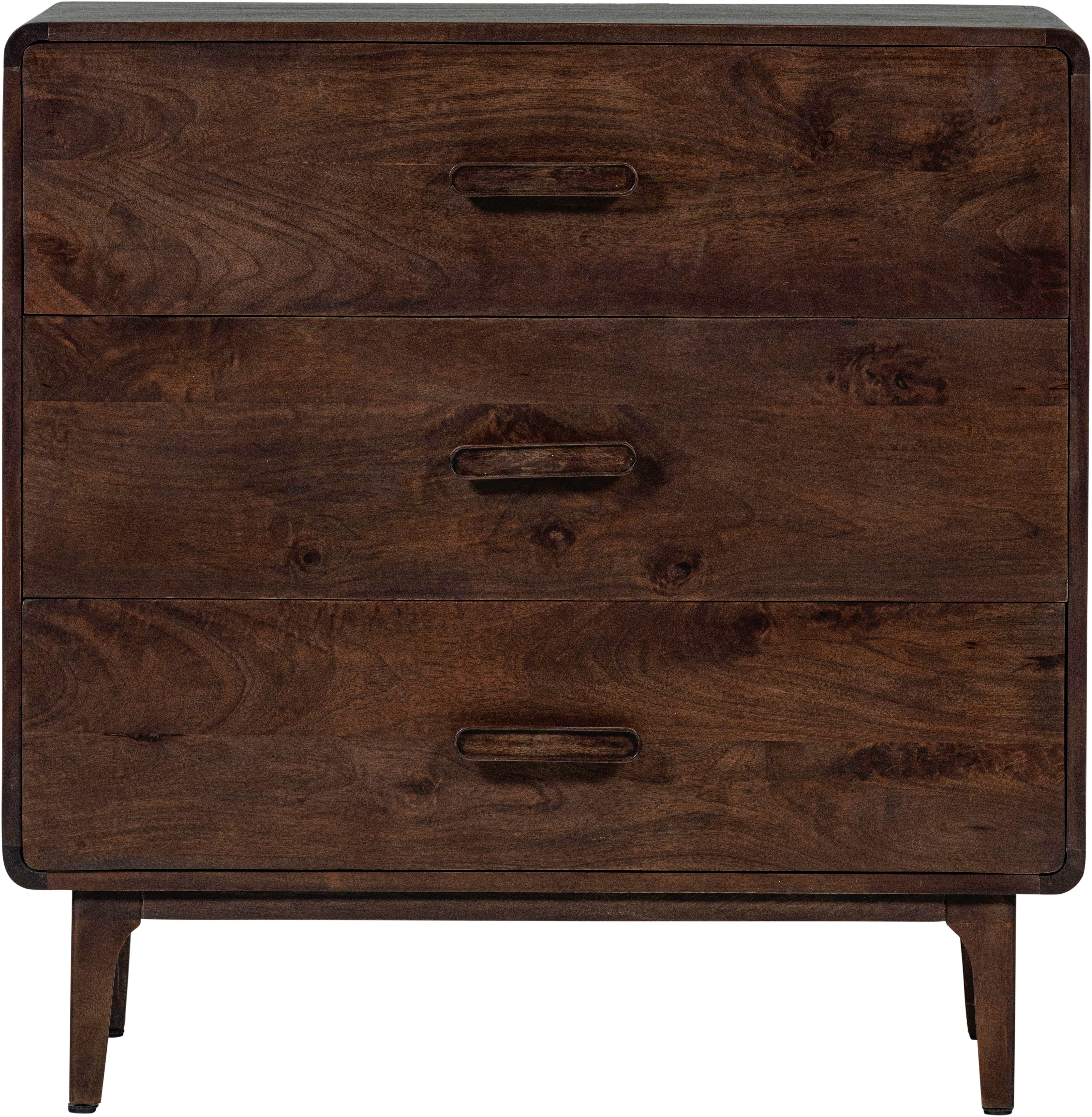 WOOOD Sideboard Liya mit Massivmangoholz undDämpfung Funktion, B 90 x T 50 x H 90 cm, Spielerische Griffgestaltung, Tragkraft 15–25 kg pro Schublade