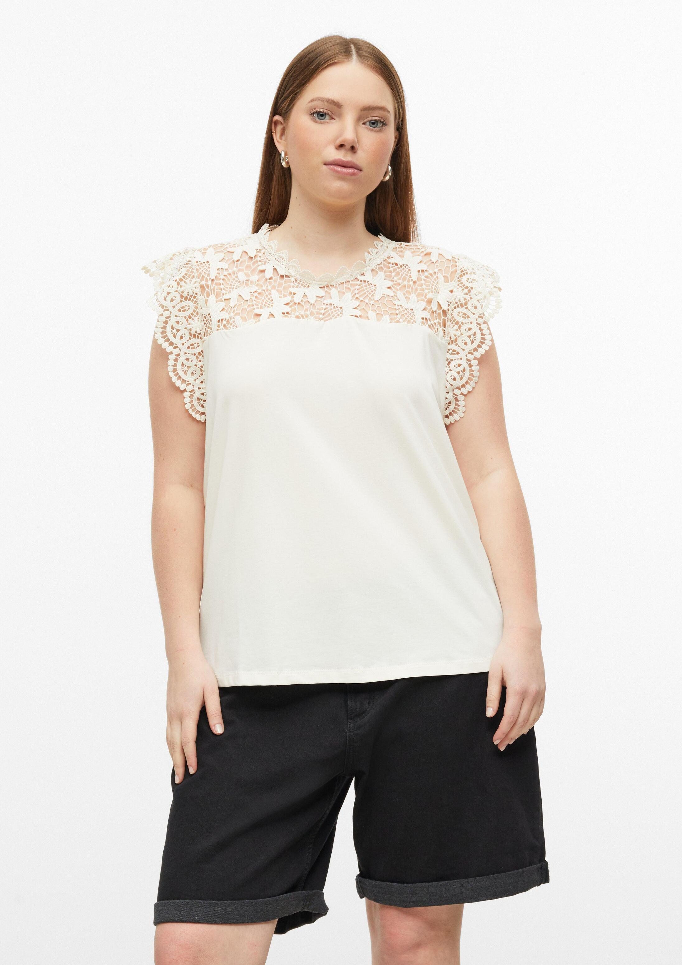 QS Kurzarmshirt T-Shirt Top mit Spitze