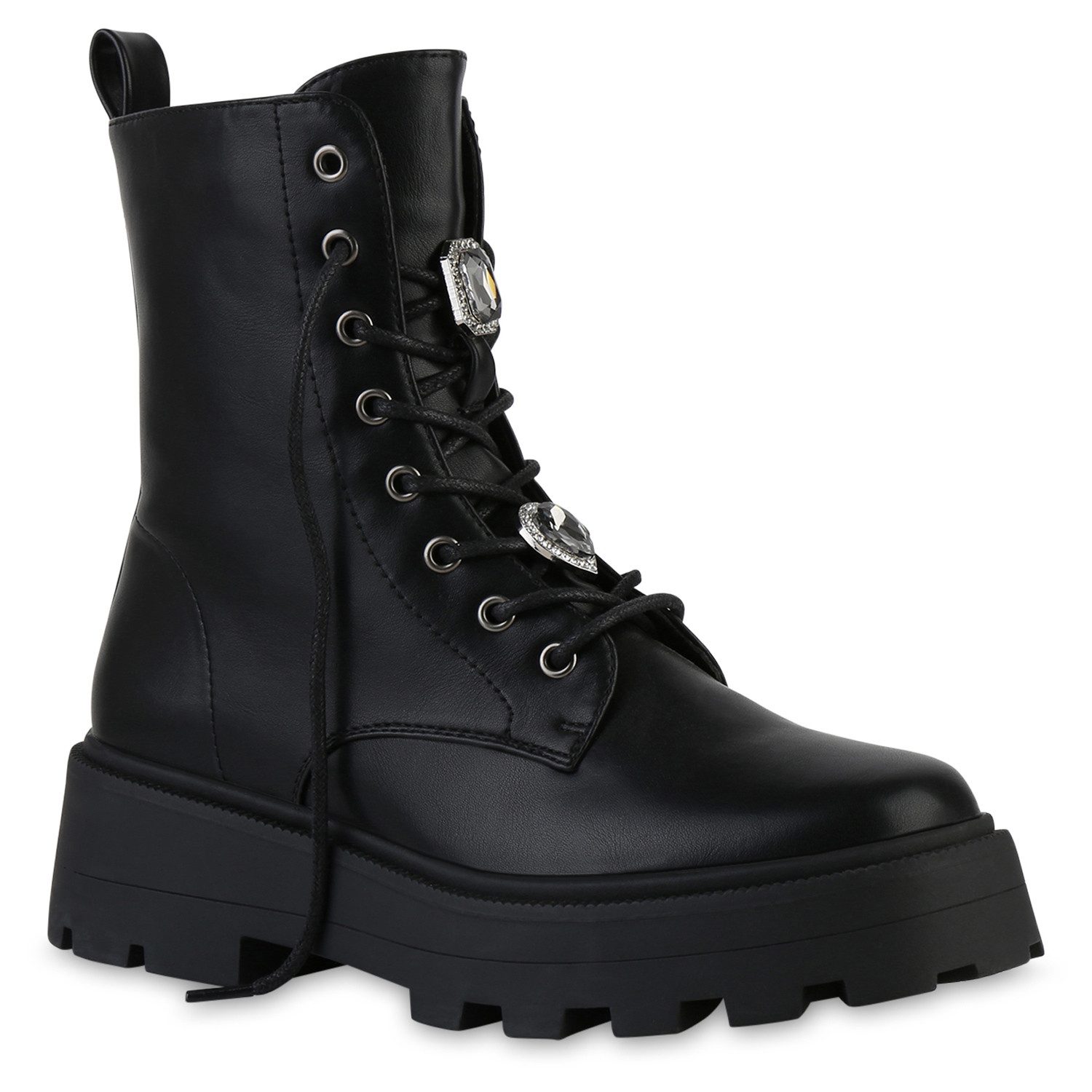 VAN HILL 841897 Schnürstiefelette Damen Schuhe mit Chunky-Sohle und Strassv günstig online kaufen