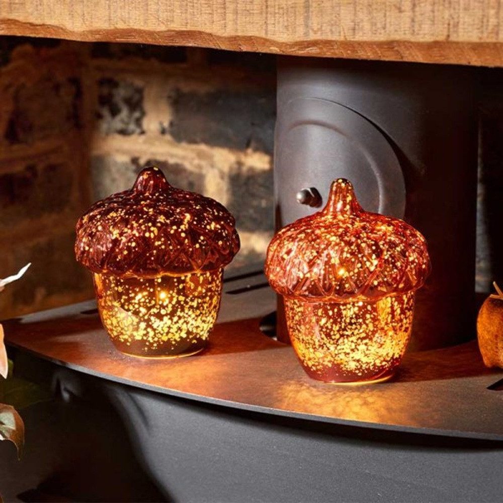 Weihnachtsszene InLit Decorns – Beleuchtete Glas-Eicheln 15 cm, Herbst Deko Set