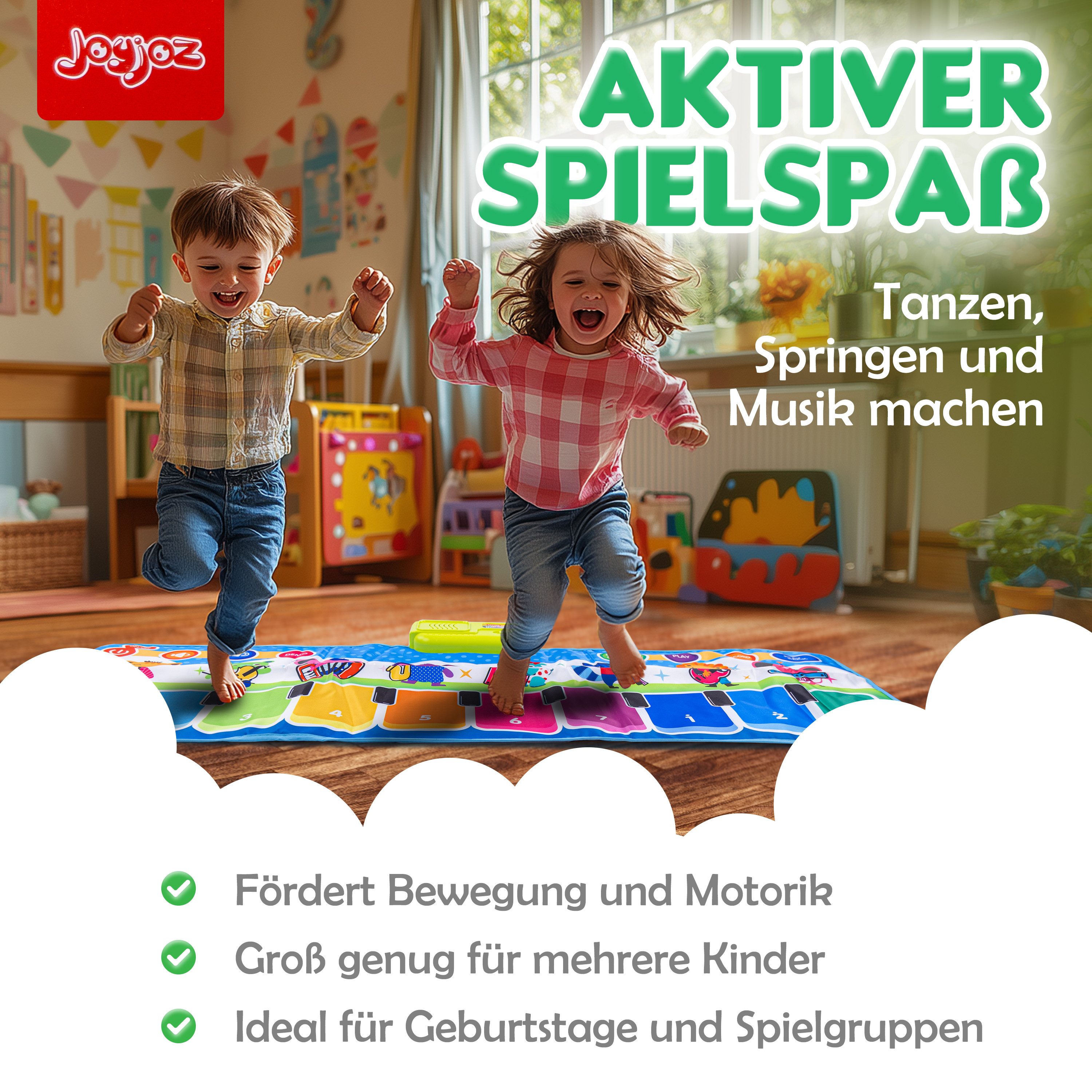 JoyJoz Spielmatte (Elektronische Klaviermatte, Tanzmatte für Kinder), mit 25 Geräuschen und 13 Karten – Spielspaß und Lernen in Einem