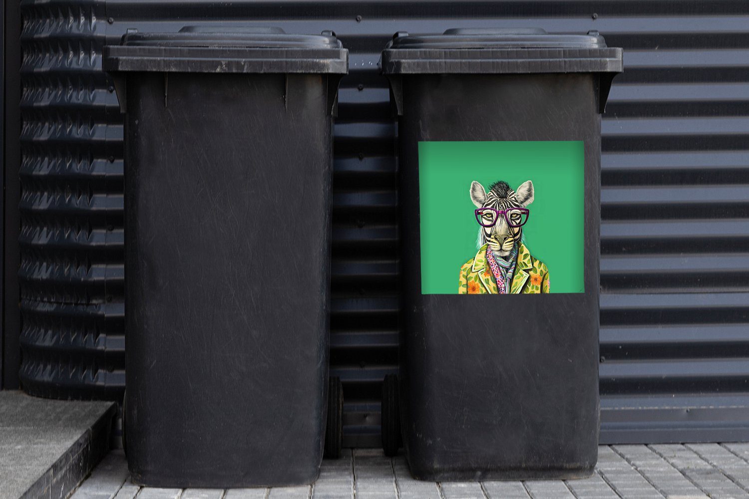 - Brille Hippie Sticker, Mülltonne, St), Abfalbehälter Zebra MuchoWow Wandsticker - Tiere (1 Container, Mülleimer-aufkleber, -